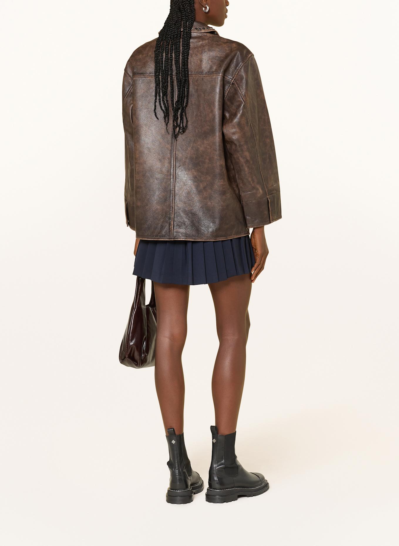 SANDRO Lederjacke mit Nieten: DUNKELBRAUN