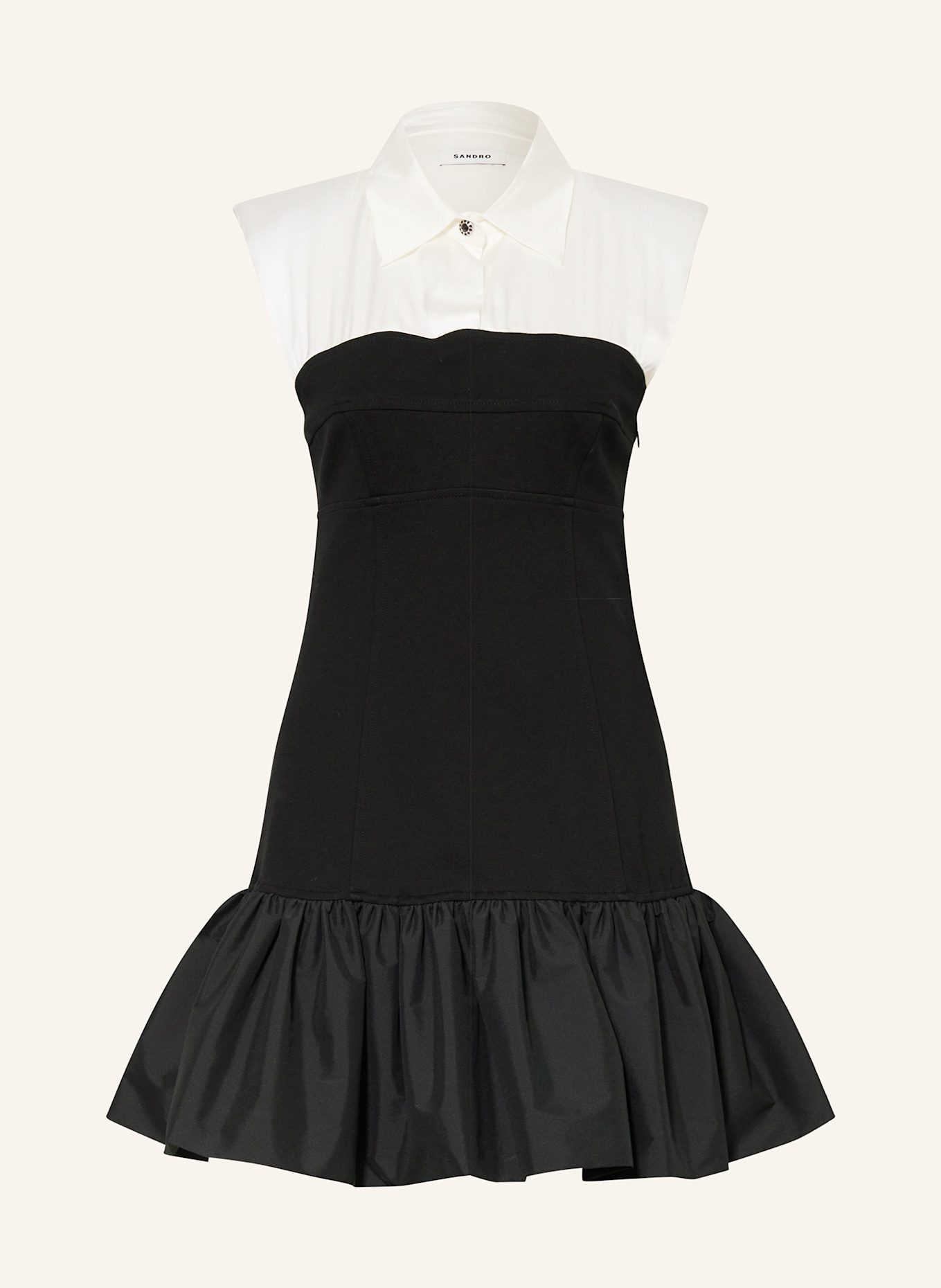 SANDRO Kleid im Materialmix: ECRU / SCHWARZ