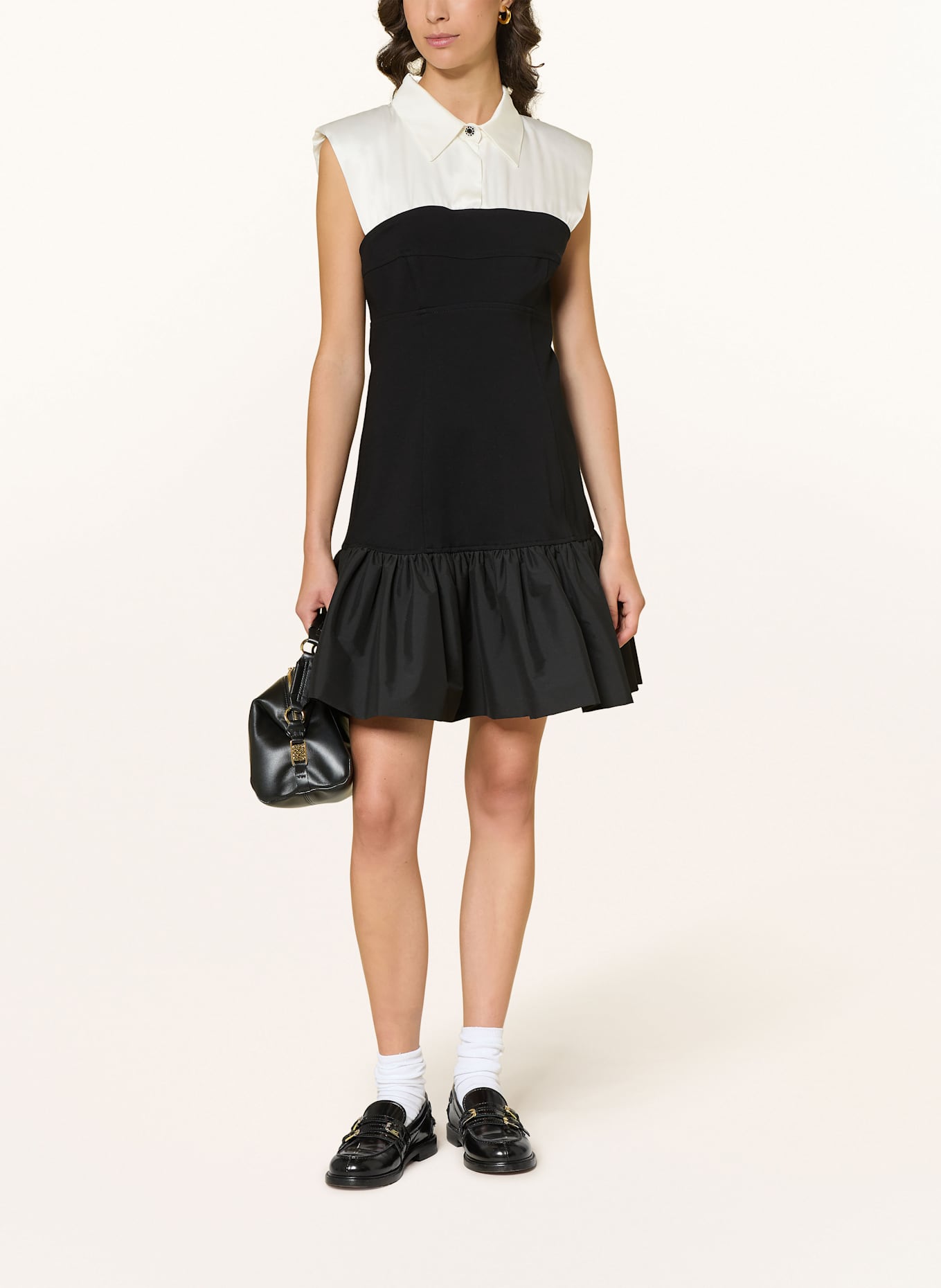 SANDRO Kleid im Materialmix: ECRU / SCHWARZ