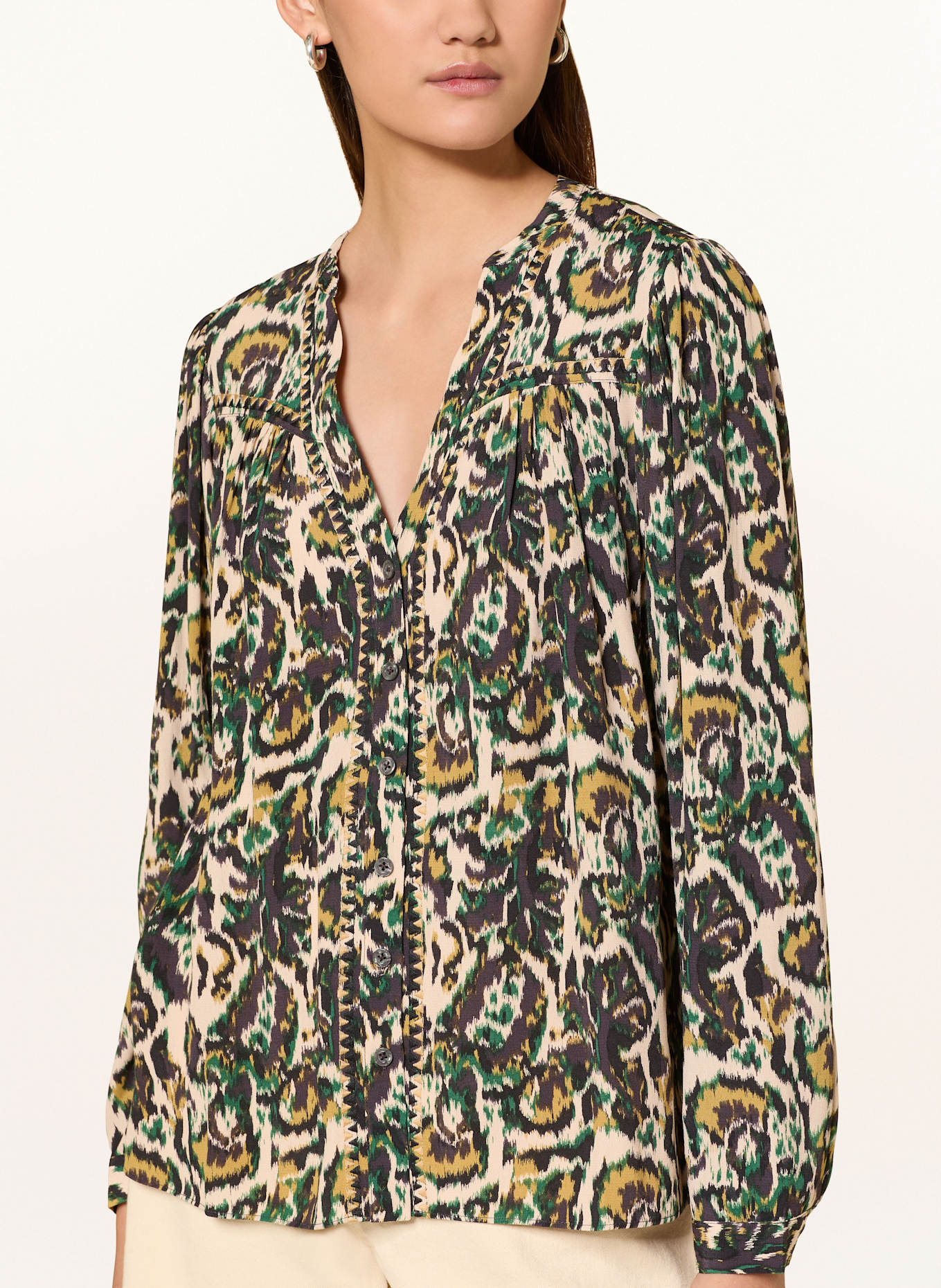 ba&sh Bluse ONADA: ECRU / GRÜN / DUNKELLILA