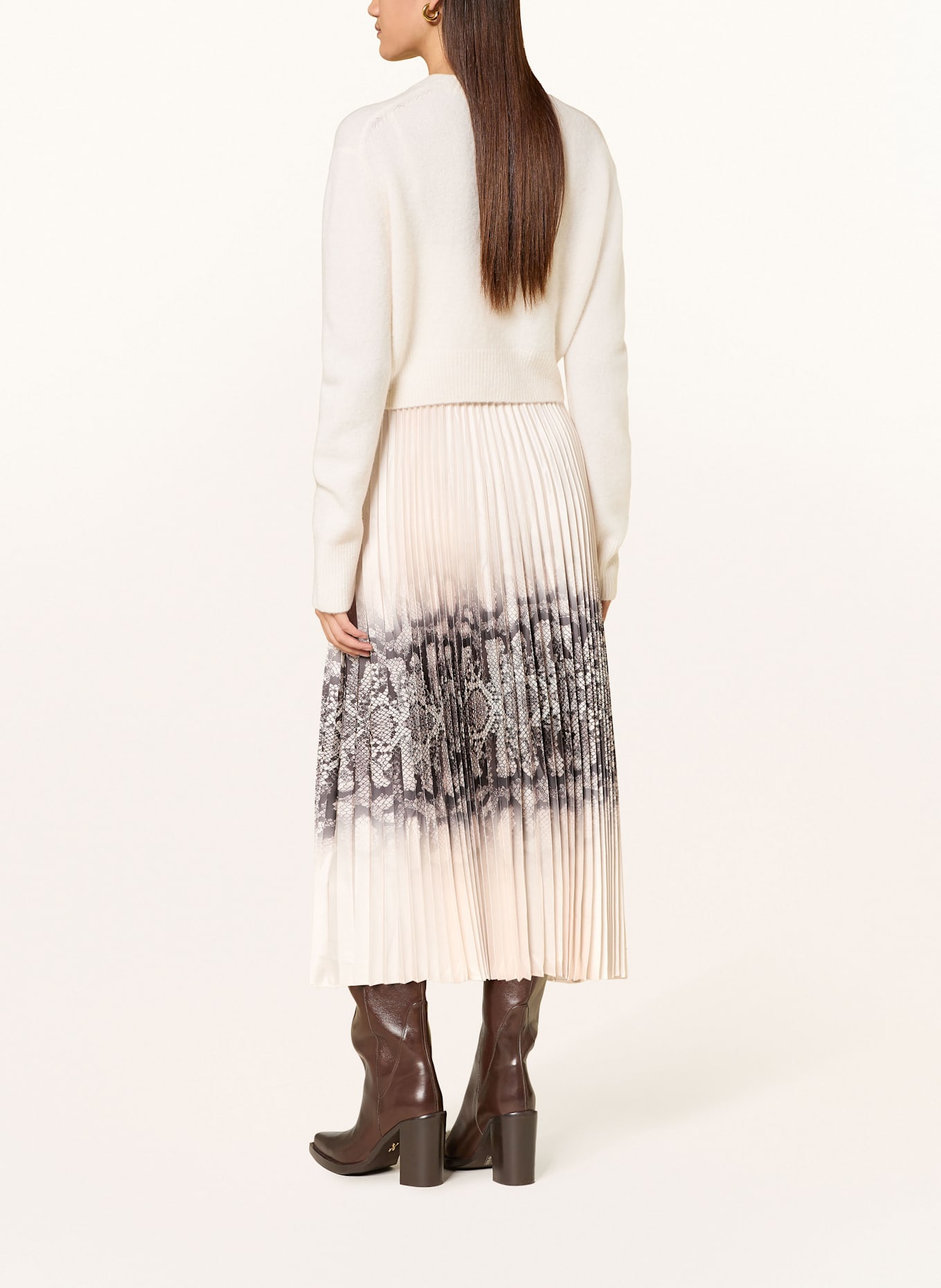 ALLSAINTS Set: Plisseekleid und Pullover CURTIS OPHIS: CREME / DUNKELBRAUN
