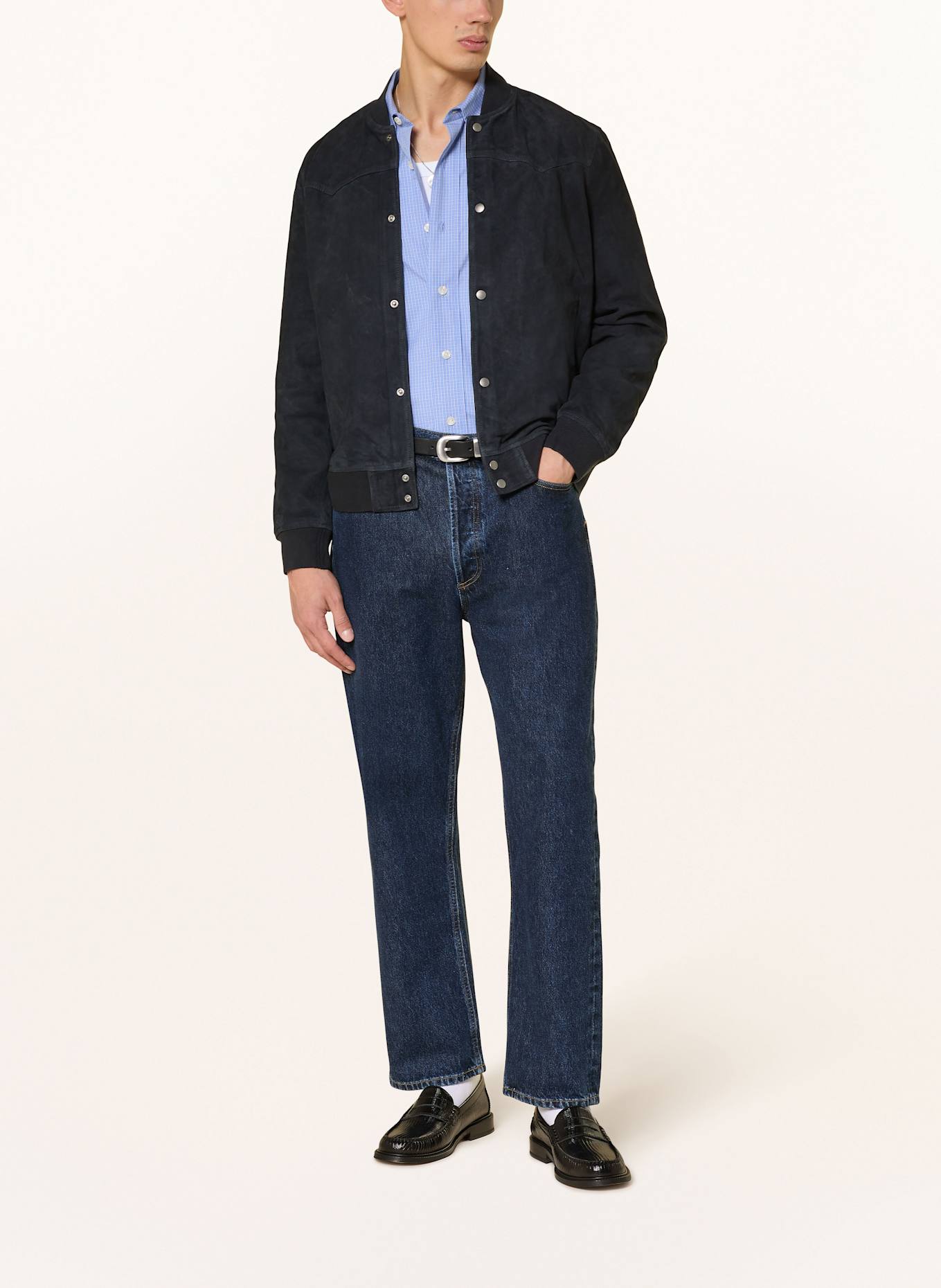 ALLSAINTS Lederblouson STAFFORD BOMBER: DUNKELBLAU