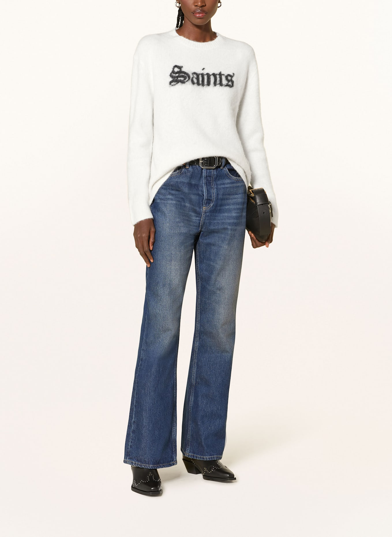 ALLSAINTS Pullover SAINTS mit Alpaka: WEISS / SCHWARZ
