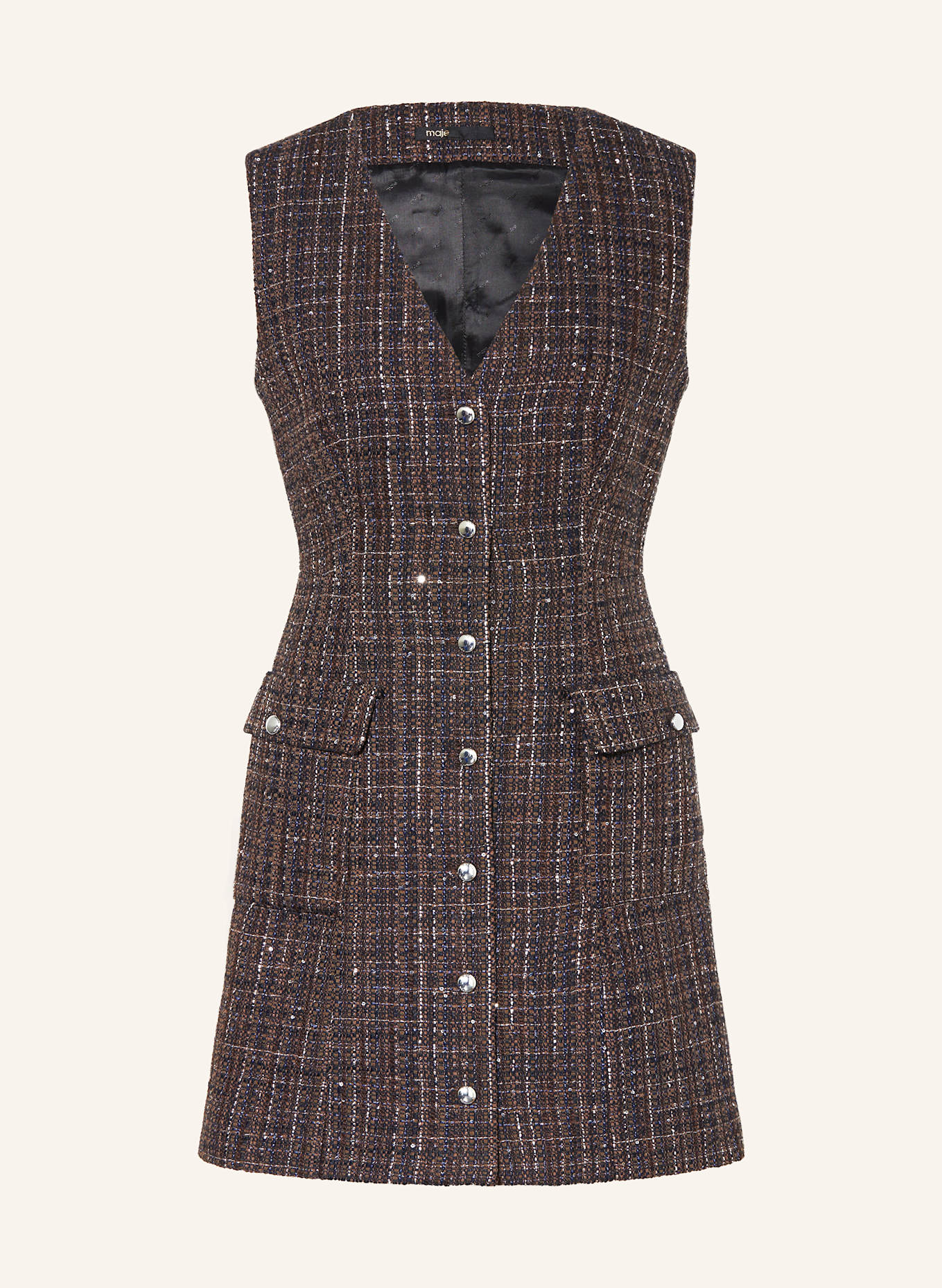 maje Etuikleid RIBOWNA aus Bouclé: HELLGRAU / BLAU / SILBER