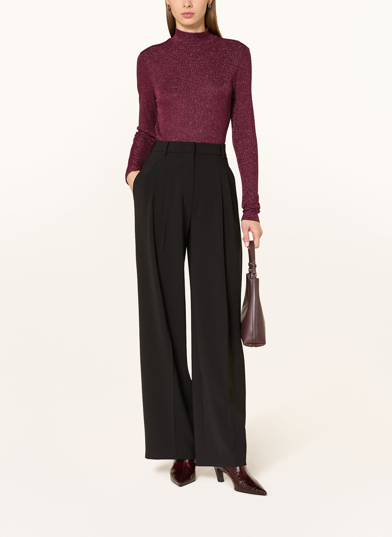 Rich & Royal Longsleeve mit Glitzergarn: DUNKELROT