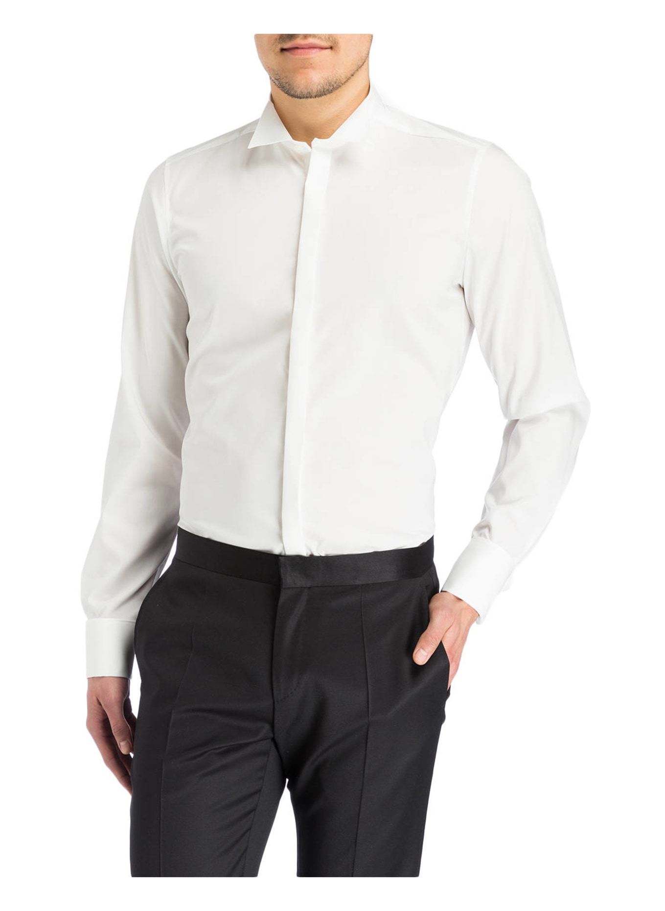 OLYMP Smoking-Hemd Level Five body fit mit Umschlagmanschette: CREMEWEISS