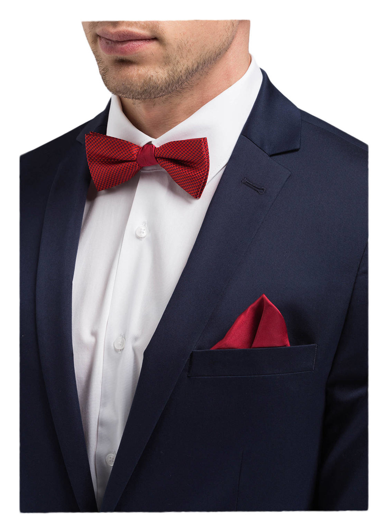 PAUL Set: Fliege und Einstecktuch: ROT / SCHWARZ