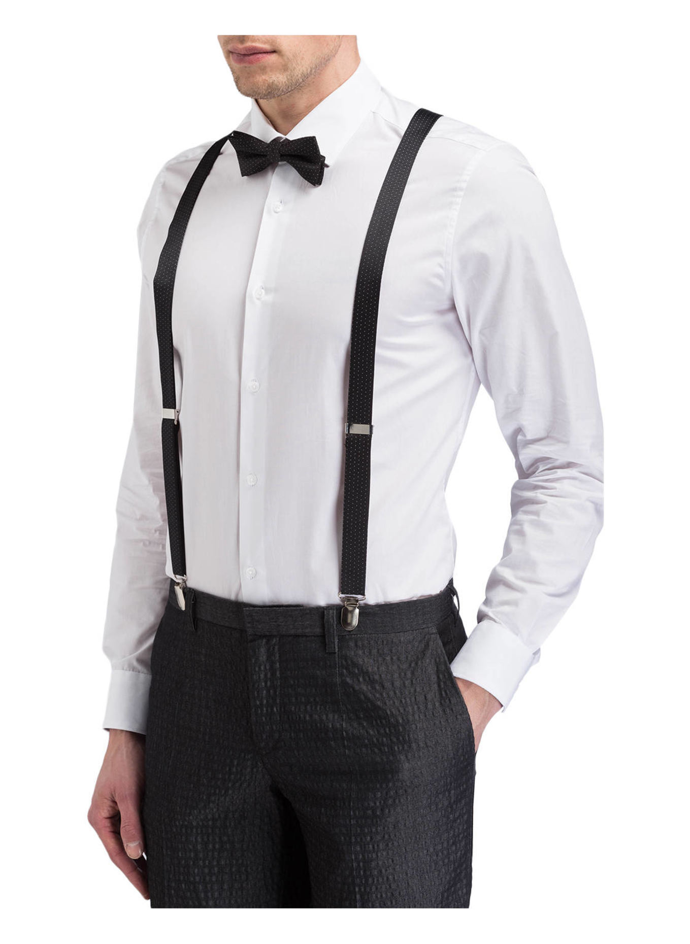 PAUL Zestaw: szelki, mucha i poszetka: CZARNY / BIAŁY