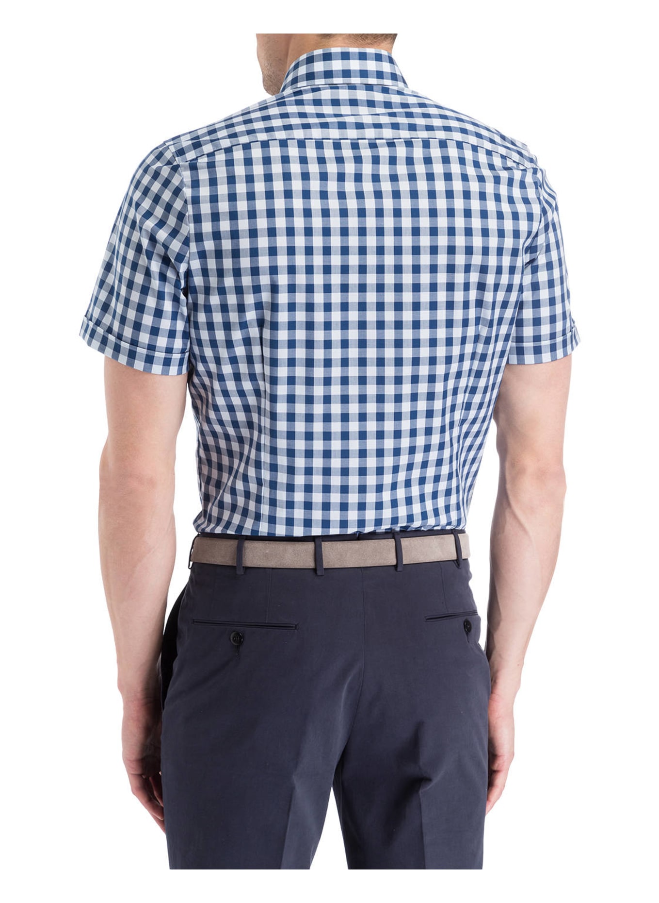 OLYMP Kurzarm-Hemd Level Five body fit: BLAU/ WEISS KARIERT