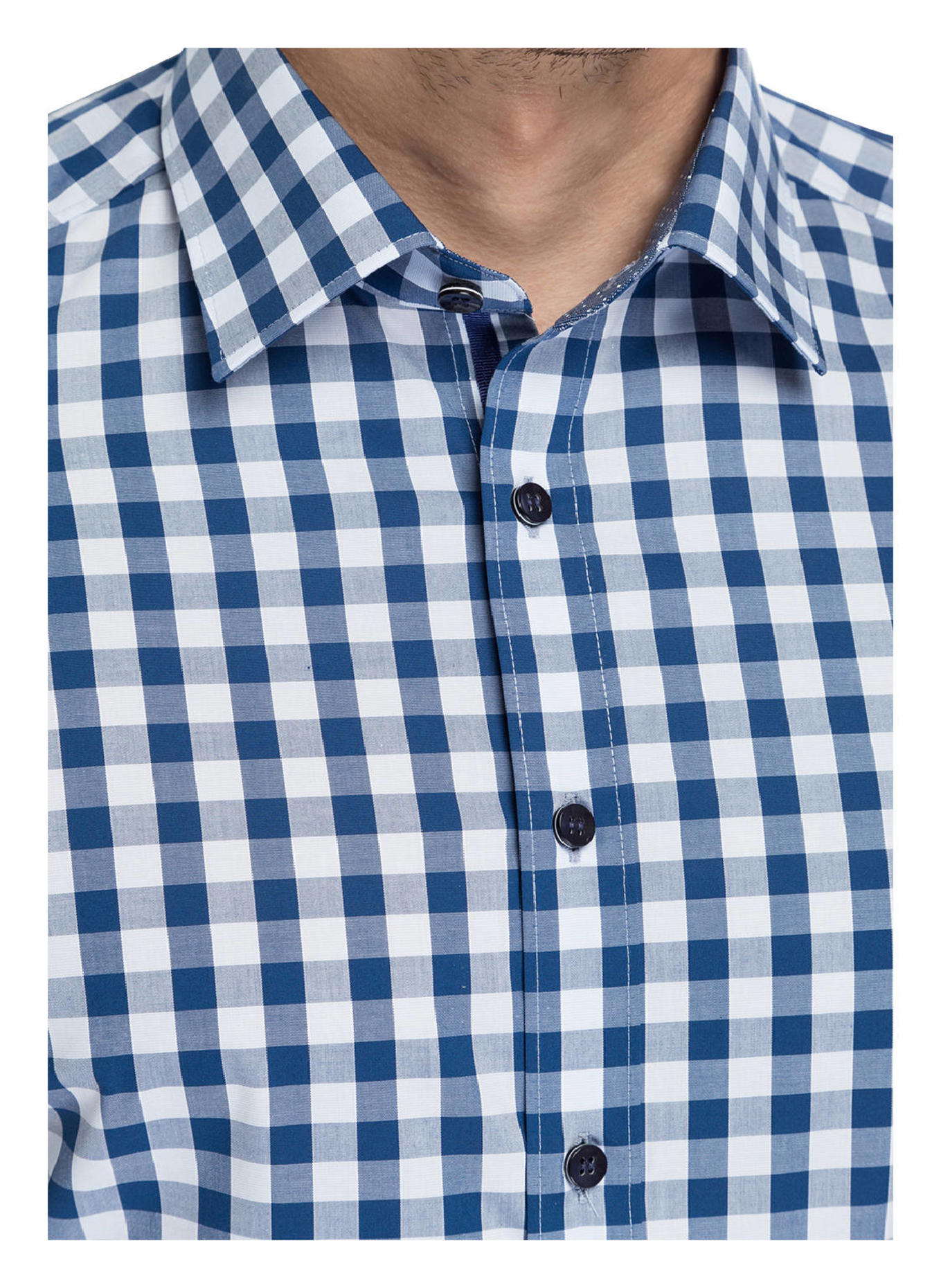 OLYMP Kurzarm-Hemd Level Five body fit: BLAU/ WEISS KARIERT
