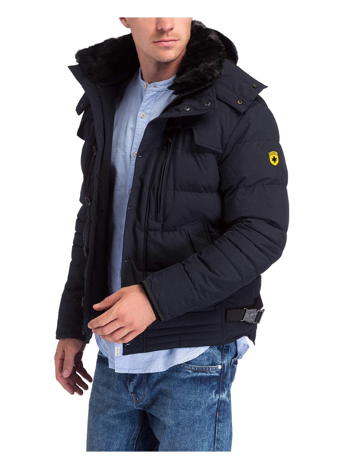 WELLENSTEYN Steppjacke STARSTREAM mit abnehmbarer Kapuze und Kunstfellbesatz: BLAU
