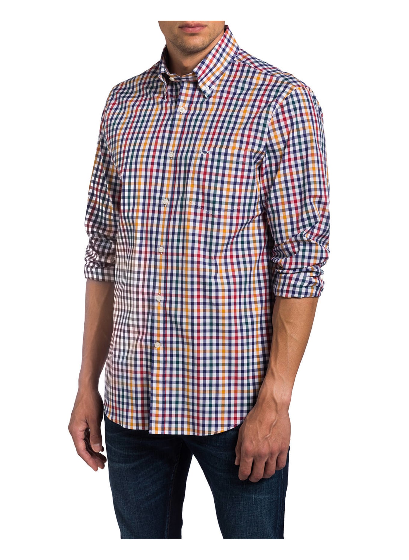 PAUL & SHARK Shirt slim fit, Color: WHITE / GREEN / DARK BLUE CHECKED (Image 2)