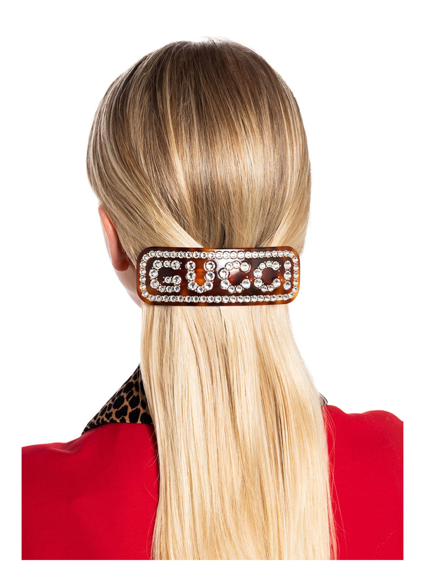 Gucci Logo Crystal Hair Barrette in White