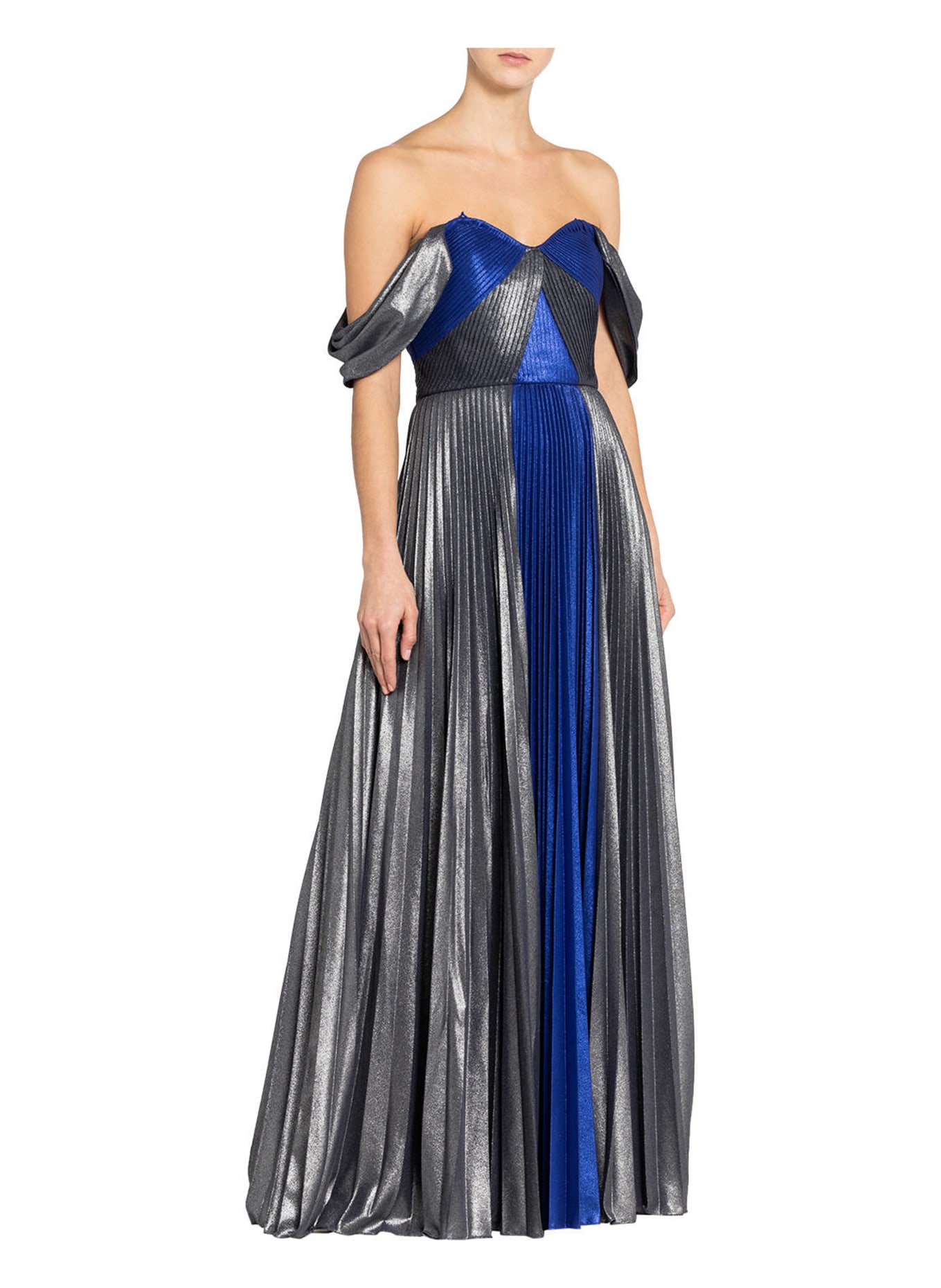 MARCHESA NOTTE Off-Shoulder-Abendkleid, Farbe: GRAU/ BLAU/ SILBER (Bild 2)