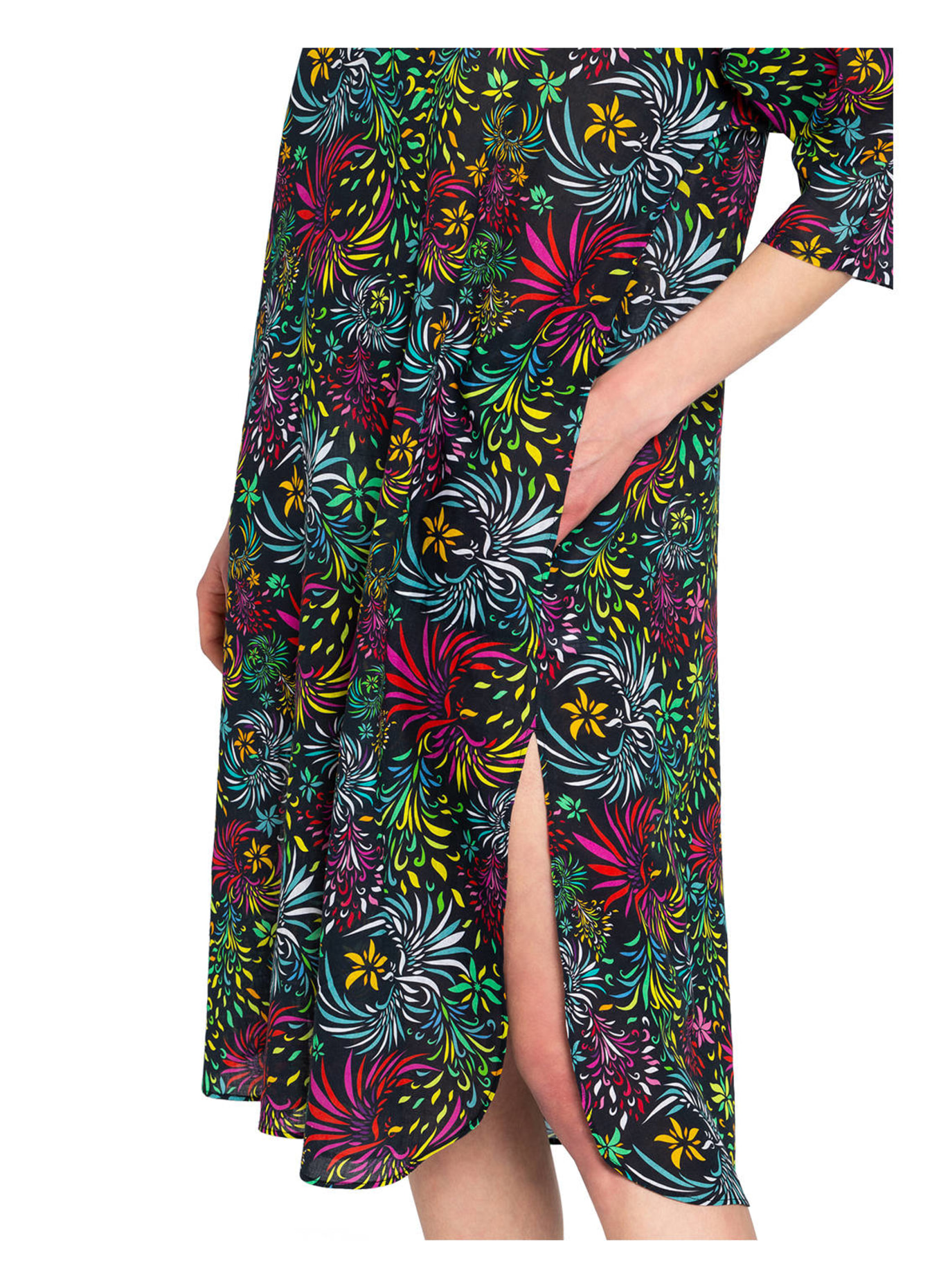 VILEBREQUIN Tunic EVENING BIRDS with linen , Color: BLACK/ PINK/ GREEN (Image 4)