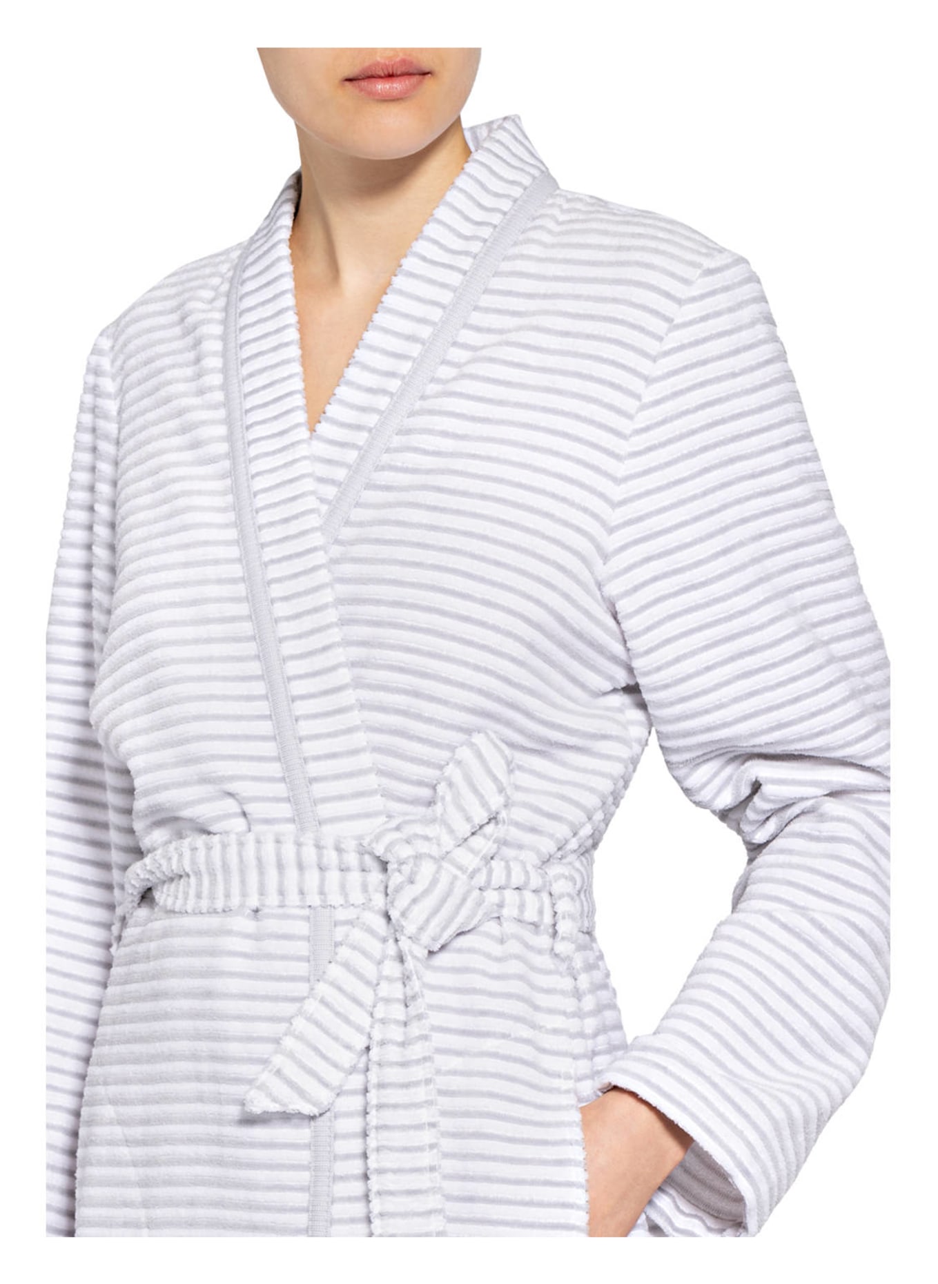 Cawö Women’s bathrobe , Color: GRAY / WHITE STRIPED (Image 4)