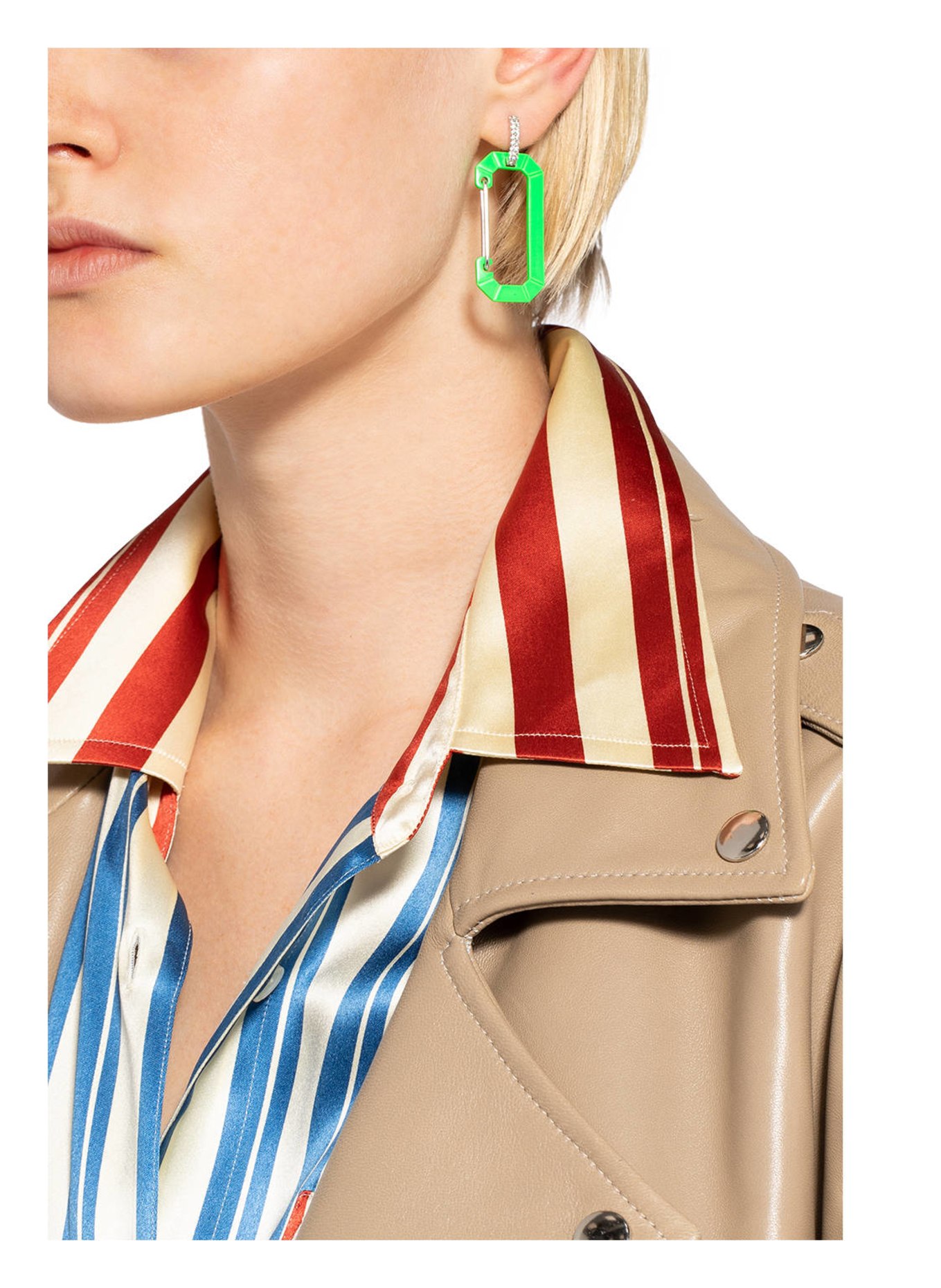 EÉRA Earring CHIARA BIG with diamonds, Color: SILVER/ NEON GREEN (Image 2)