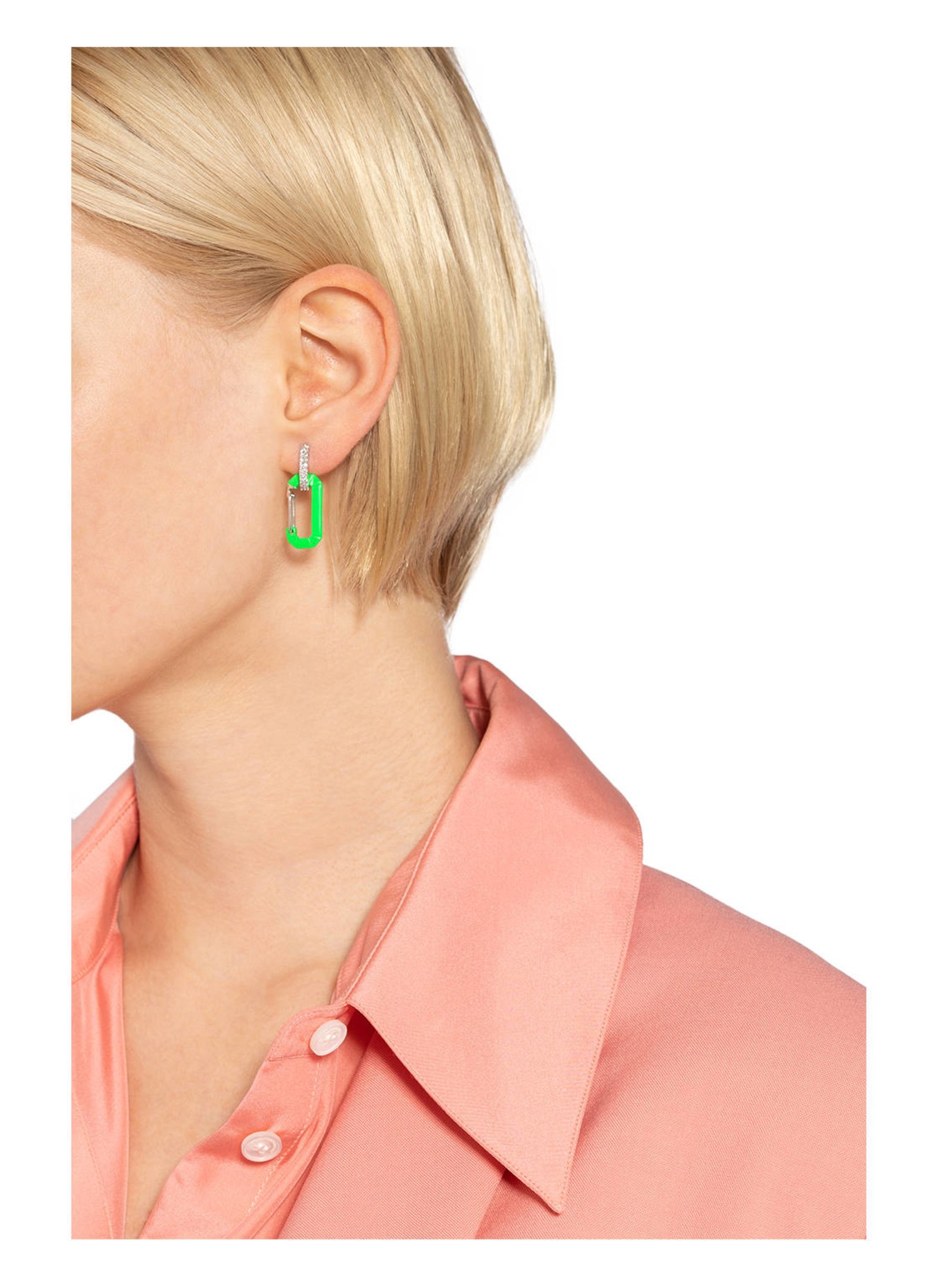 EÉRA Earrings CHIARA SMALL with diamonds, Color: SILVER/ NEON GREEN (Image 2)