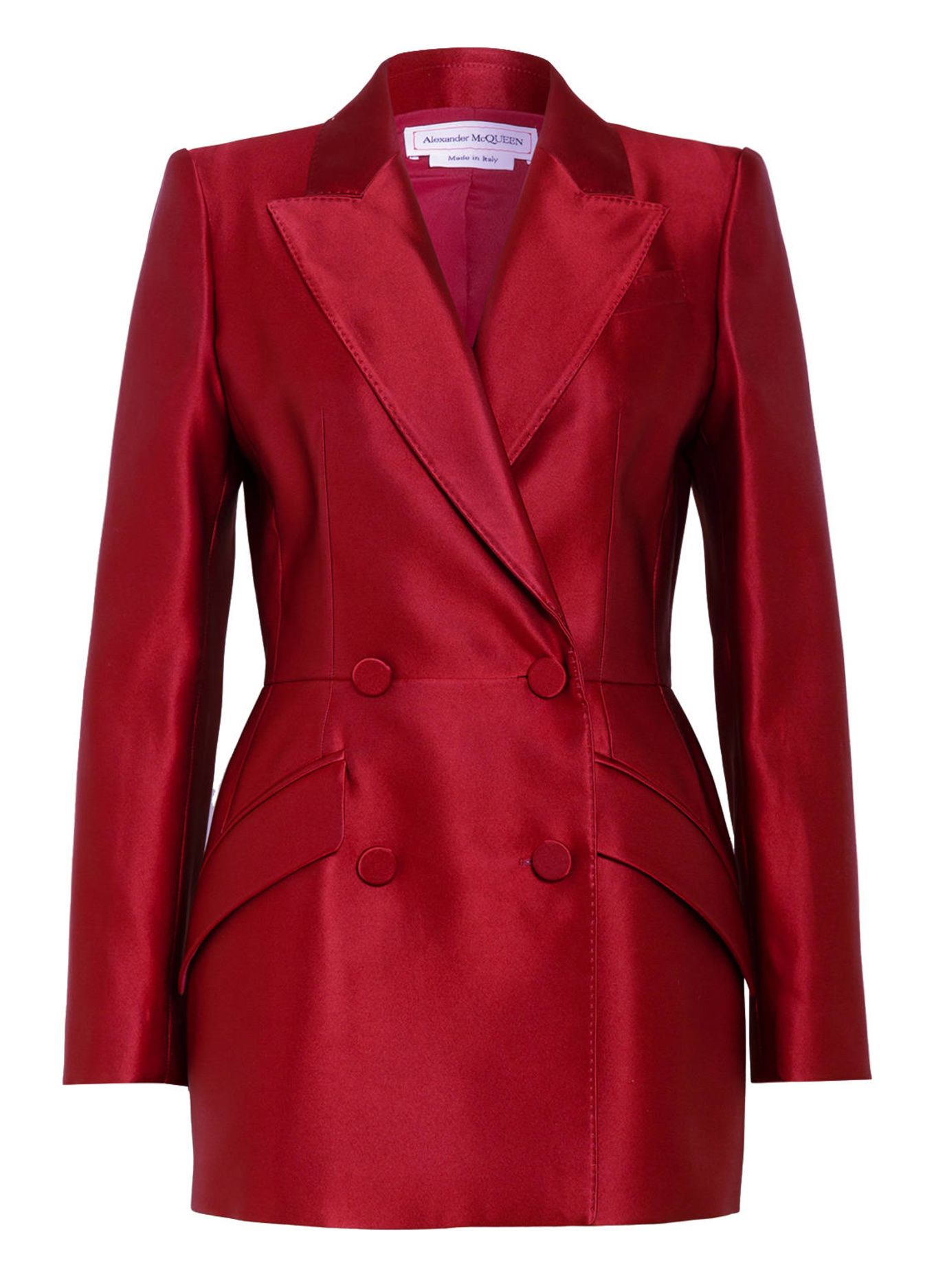 McQUEEN Long silk blazer: DARK RED