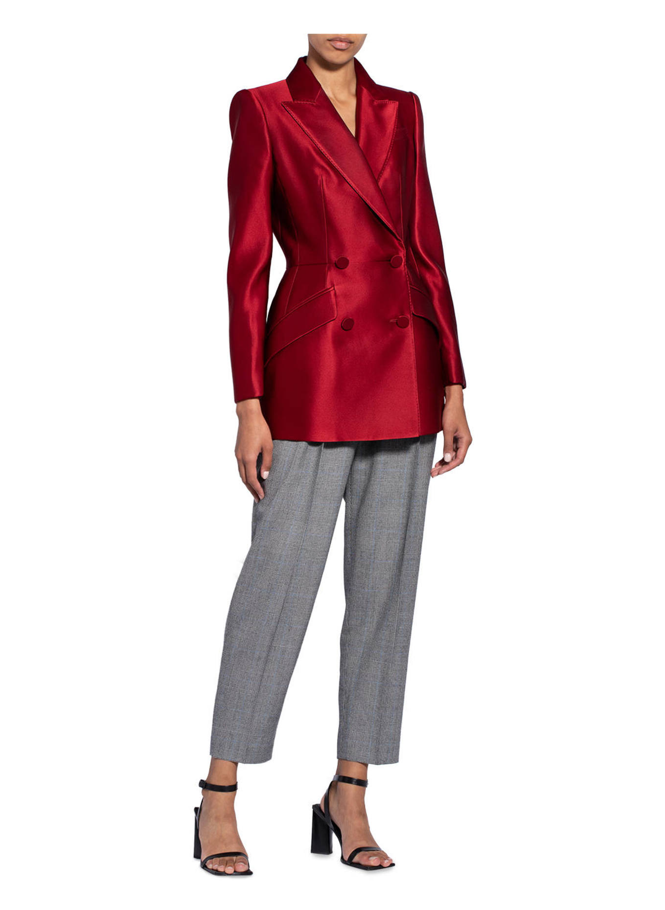 McQUEEN Long silk blazer: DARK RED