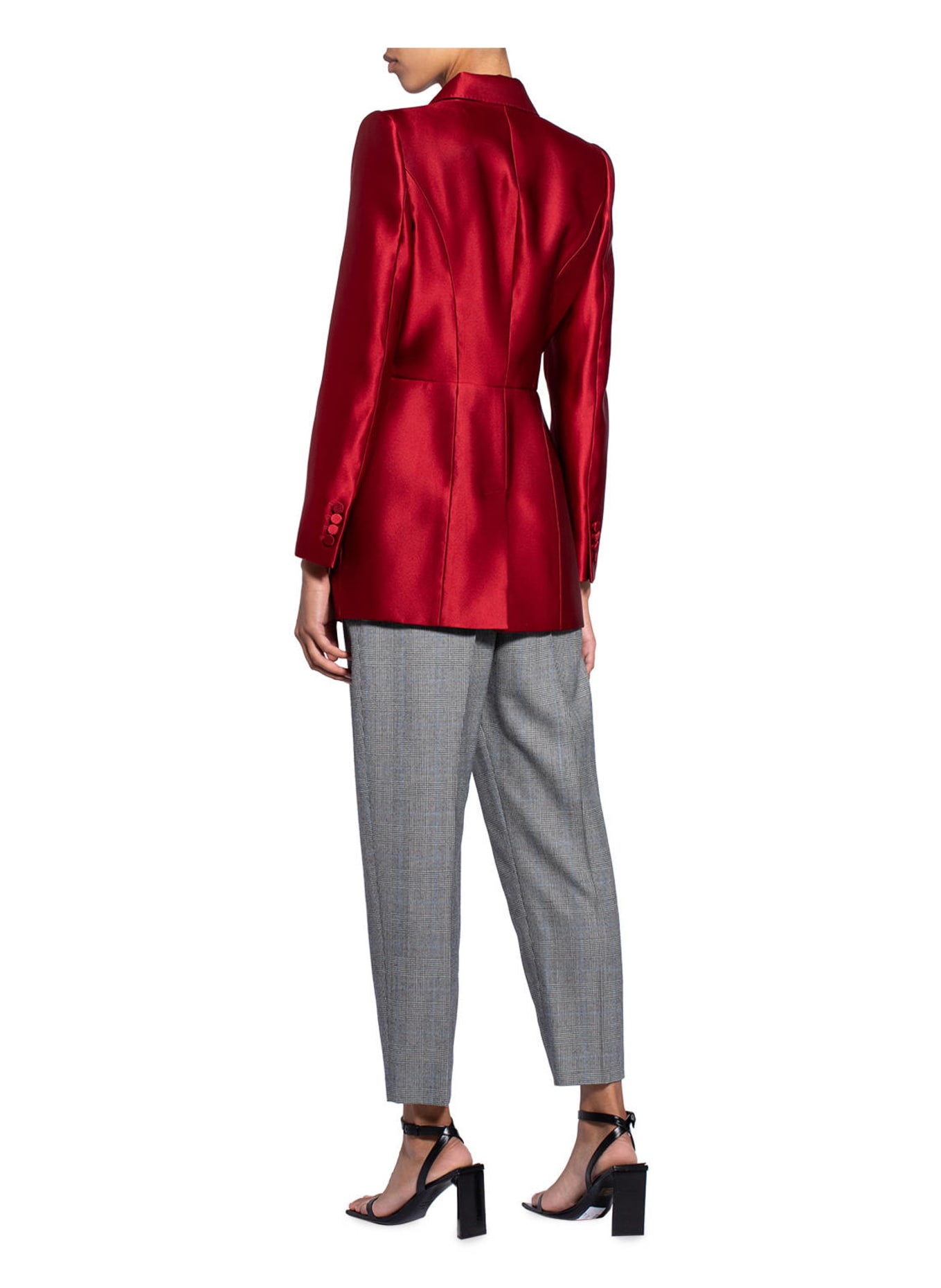 McQUEEN Long silk blazer: DARK RED