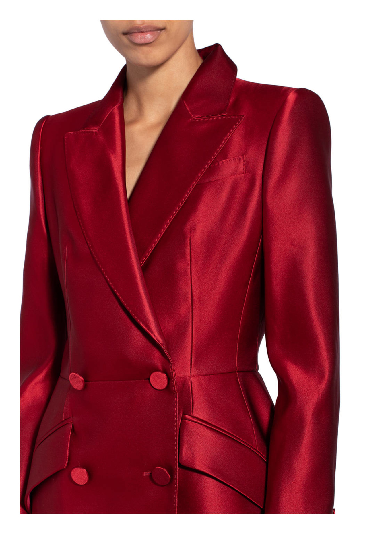 McQUEEN Long silk blazer: DARK RED