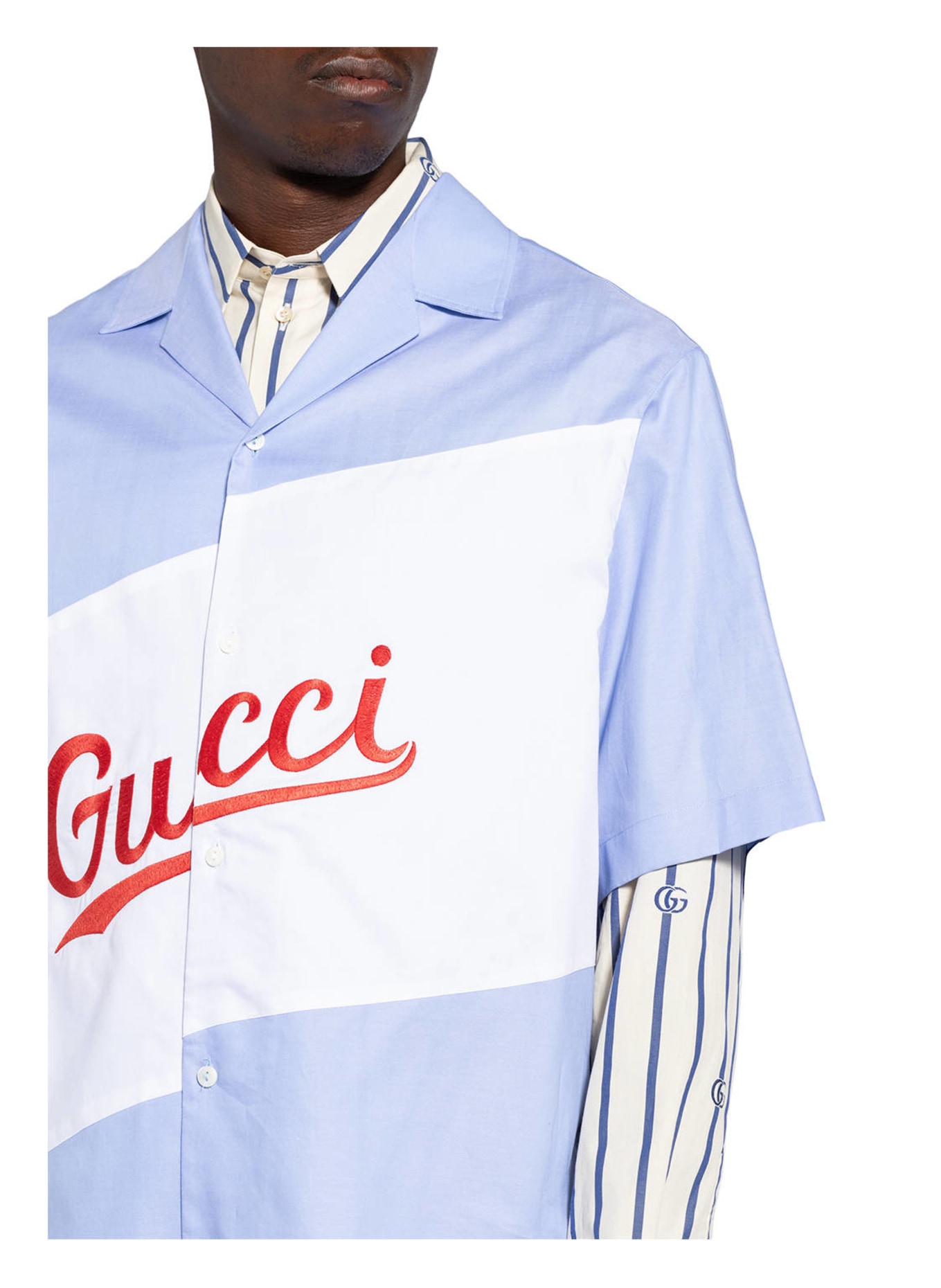 GUCCI Resort shirt BOWLING LOOSE comfort fit, Color: LIGHT BLUE/ WHITE (Image 4)