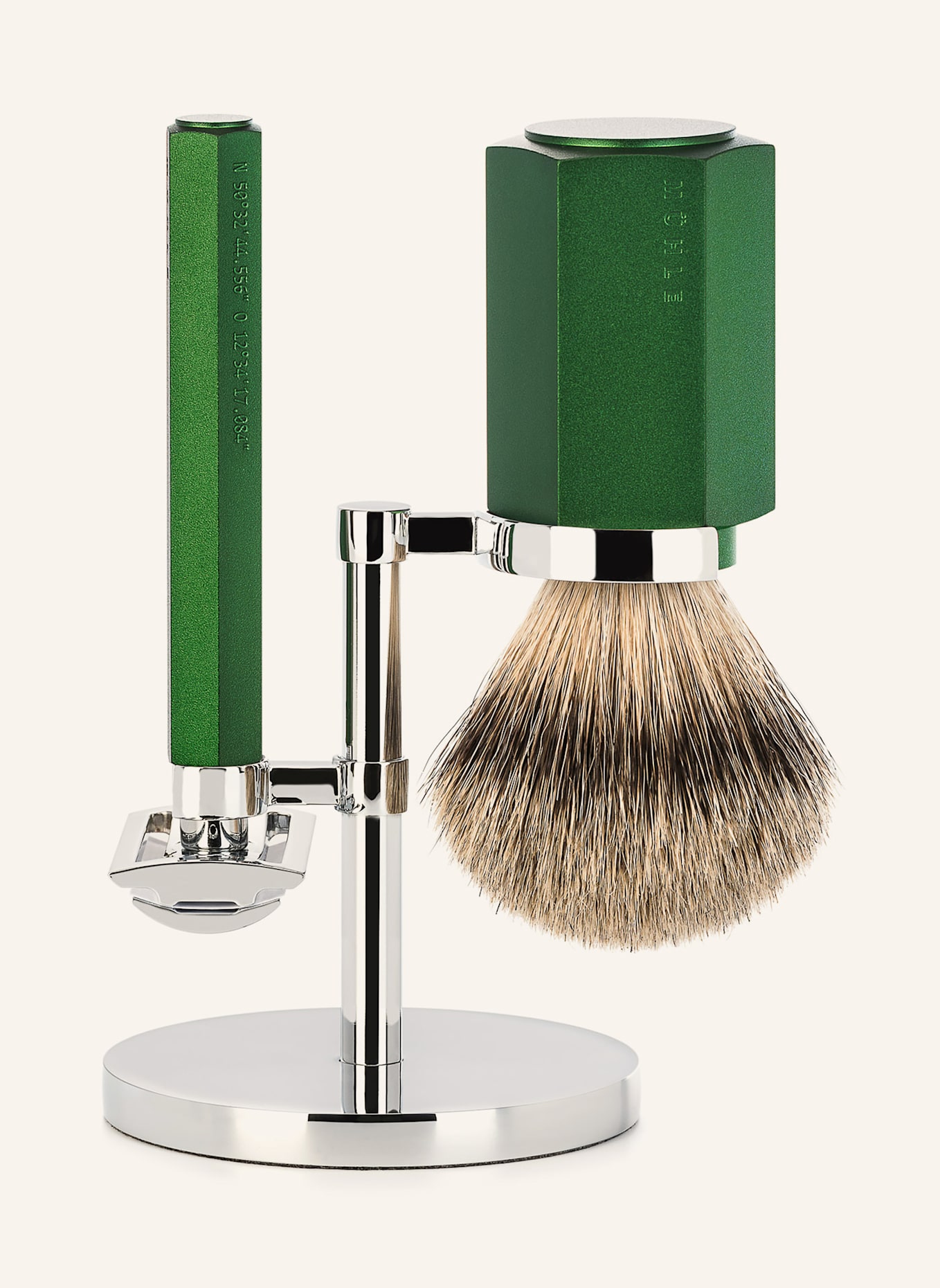 MÜHLE 3-teiliges Rasier-Set - HEXAGON  designed by Mark Braun: GRÜN