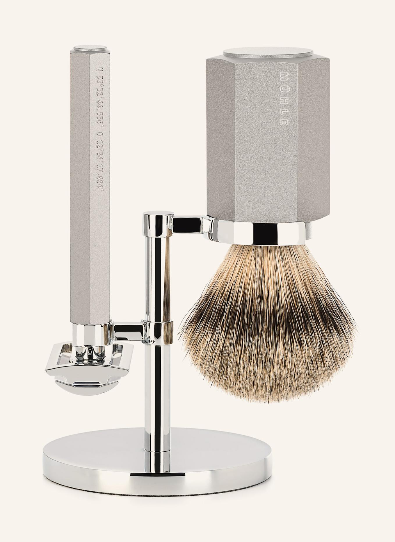 MÜHLE 3-tlg. Rasier-Set - HEXAGON: SILBER