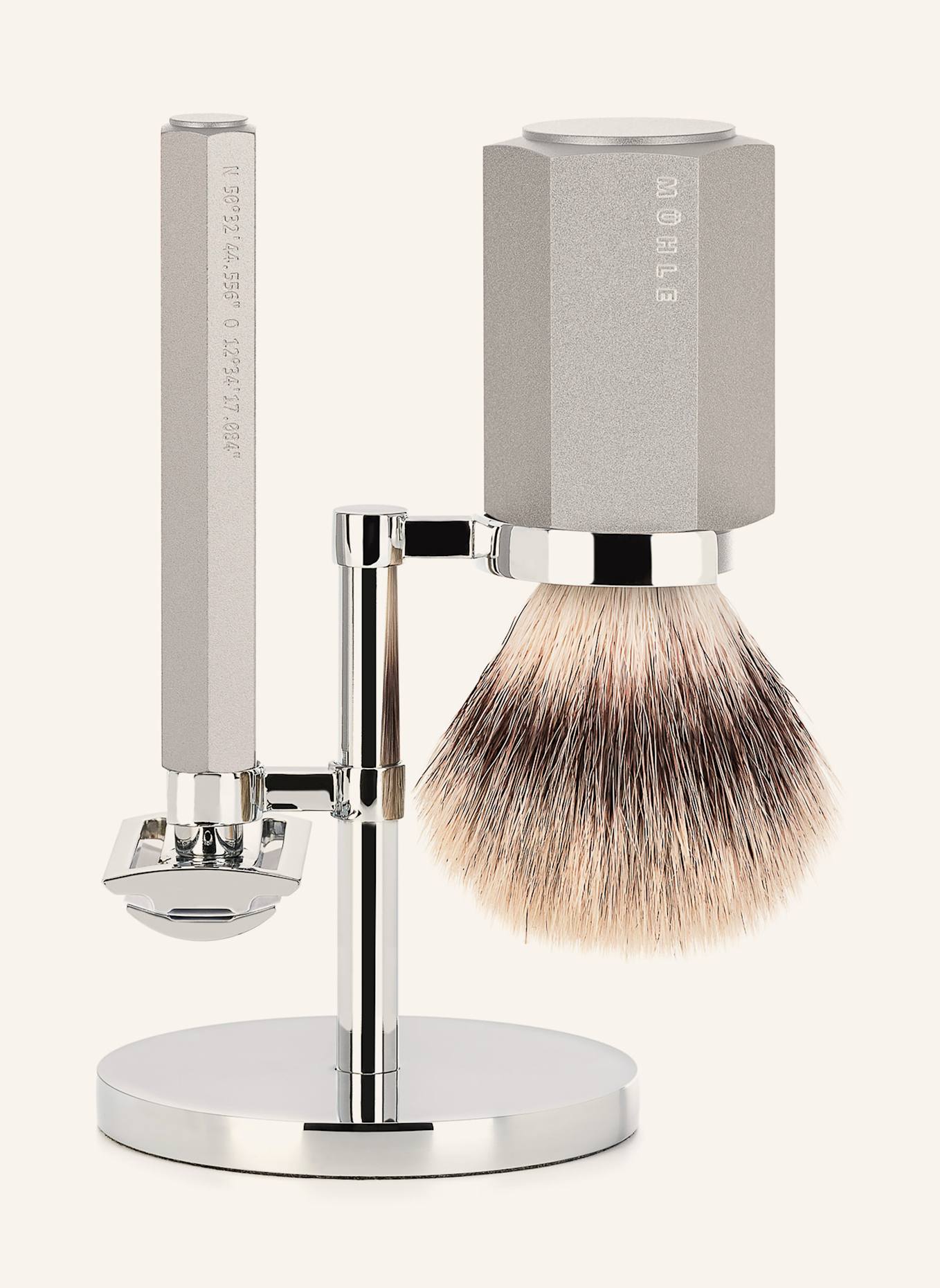 MÜHLE 3-tlg. Rasier-Set - HEXAGON: SILBER