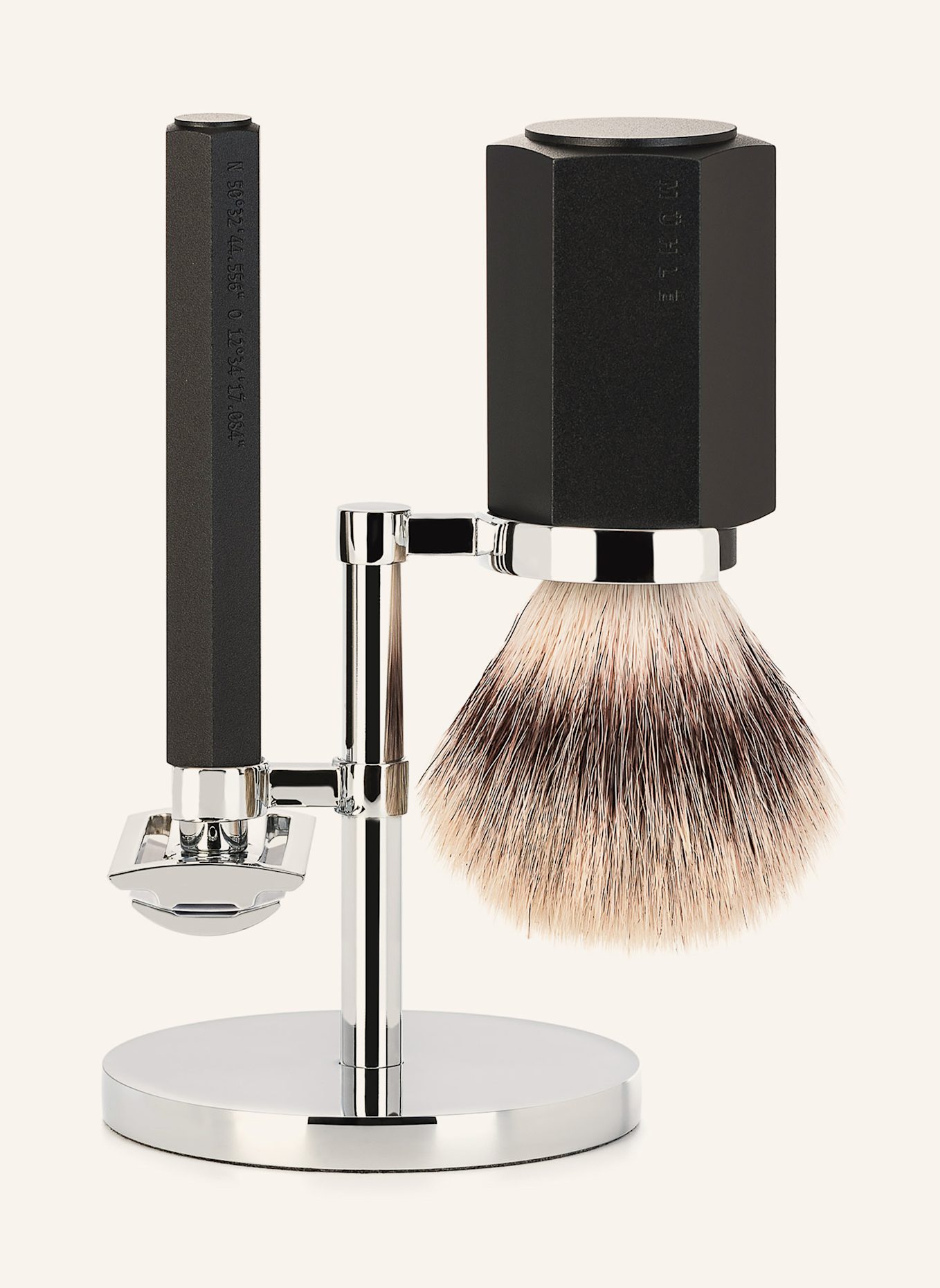 MÜHLE 3tlg. Rasier-Set - HEXAGON: DUNKELGRAU