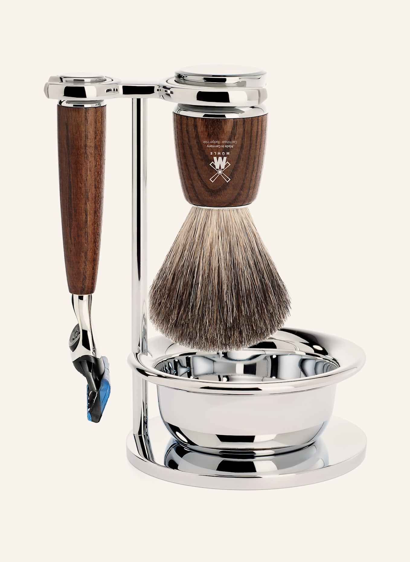 MÜHLE 4-tlg. Rasier-Set  - RYTMO: DUNKELBRAUN