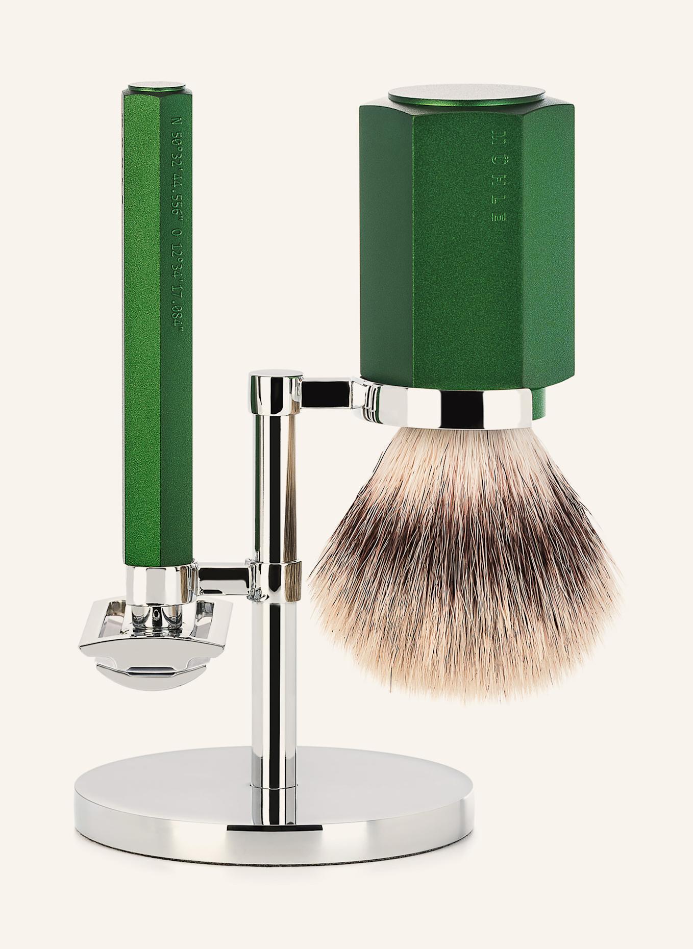 MÜHLE 3-tlg. Rasier-Set - HEXAGON designed by Mark Braun: GRÜN