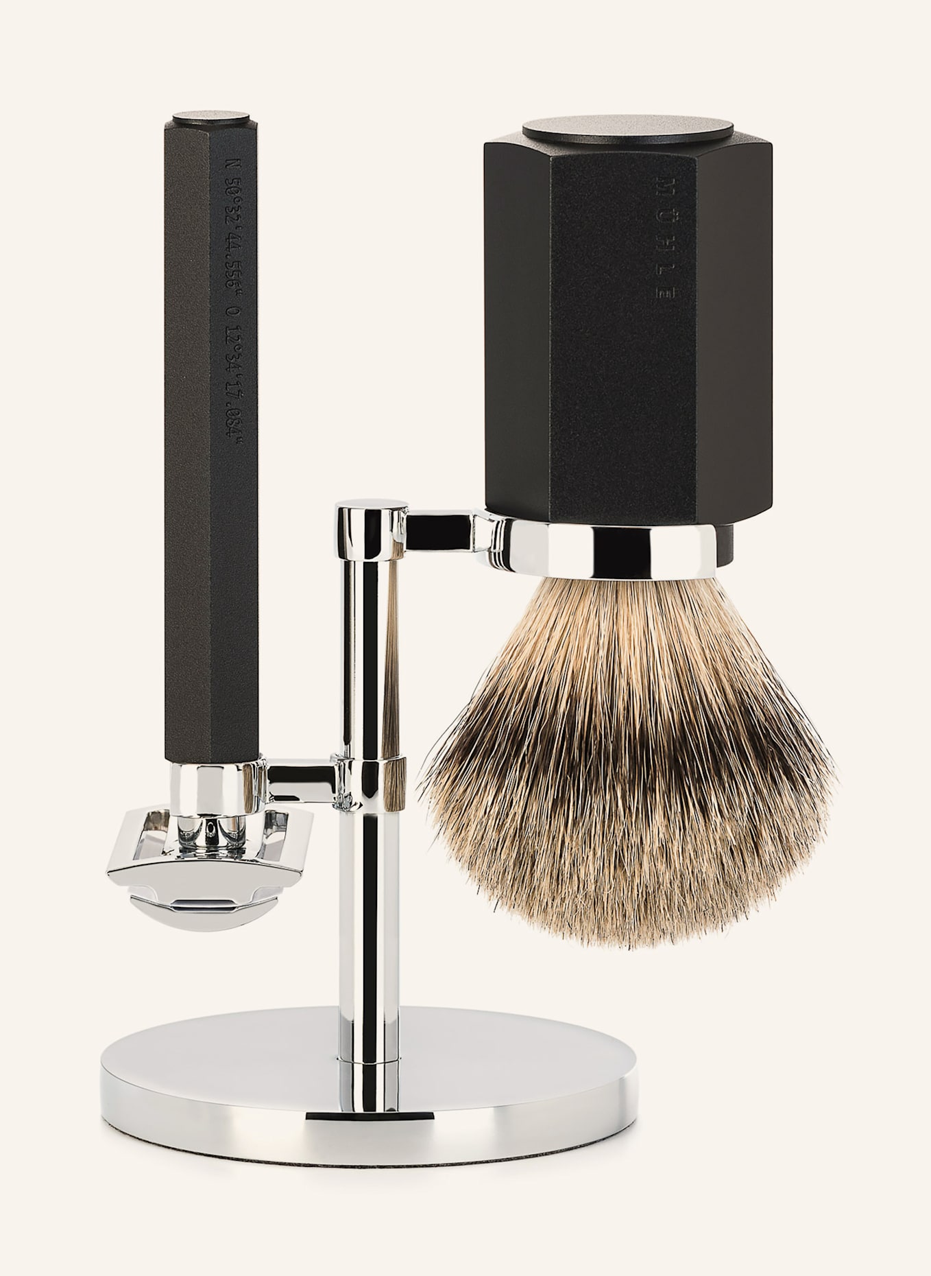 MÜHLE 3-tlg. Rasier-Set - HEXAGON: SCHWARZ