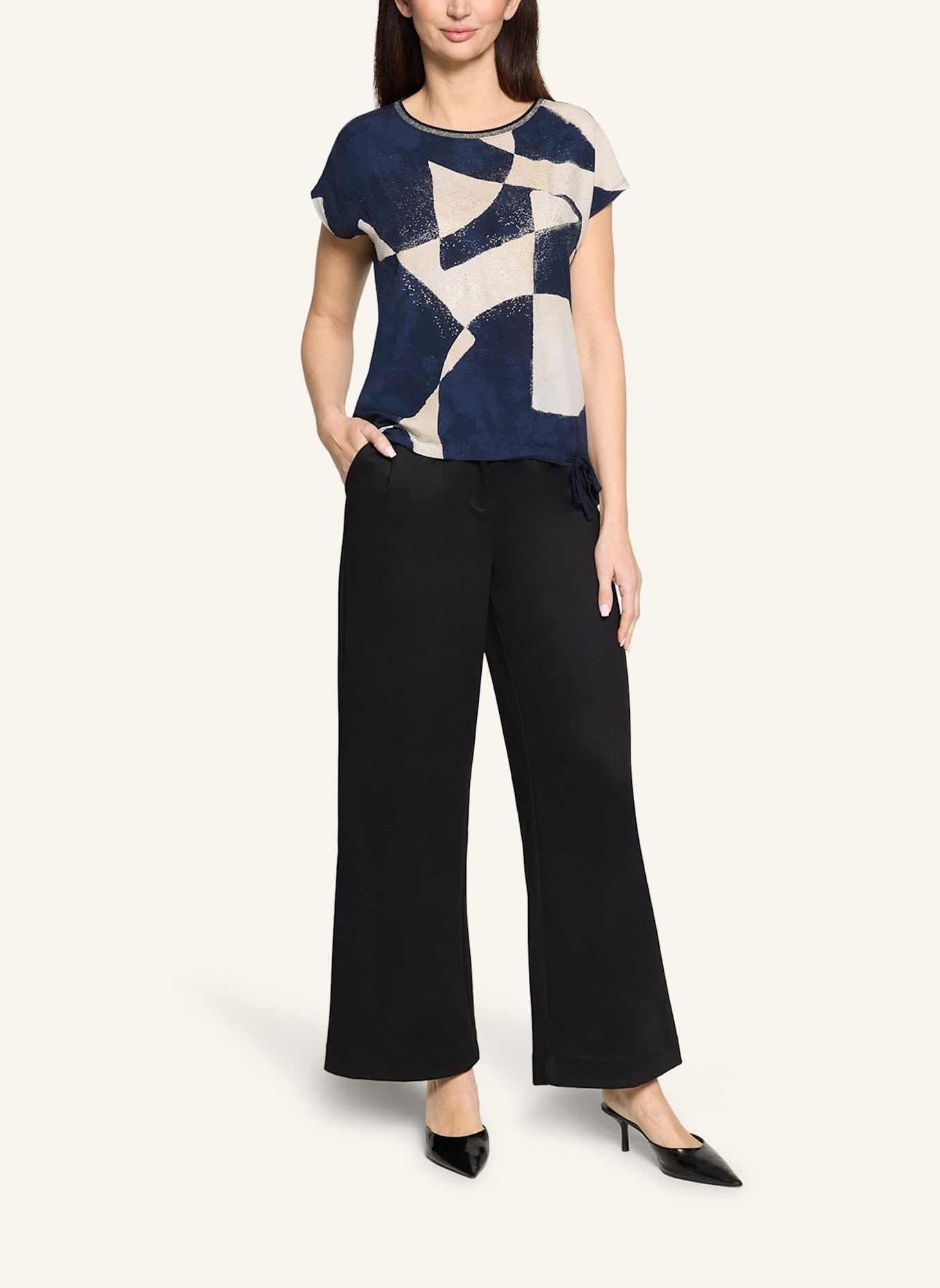 BETTY&CO Patchwork-Shirt mit Print: DUNKELBLAU