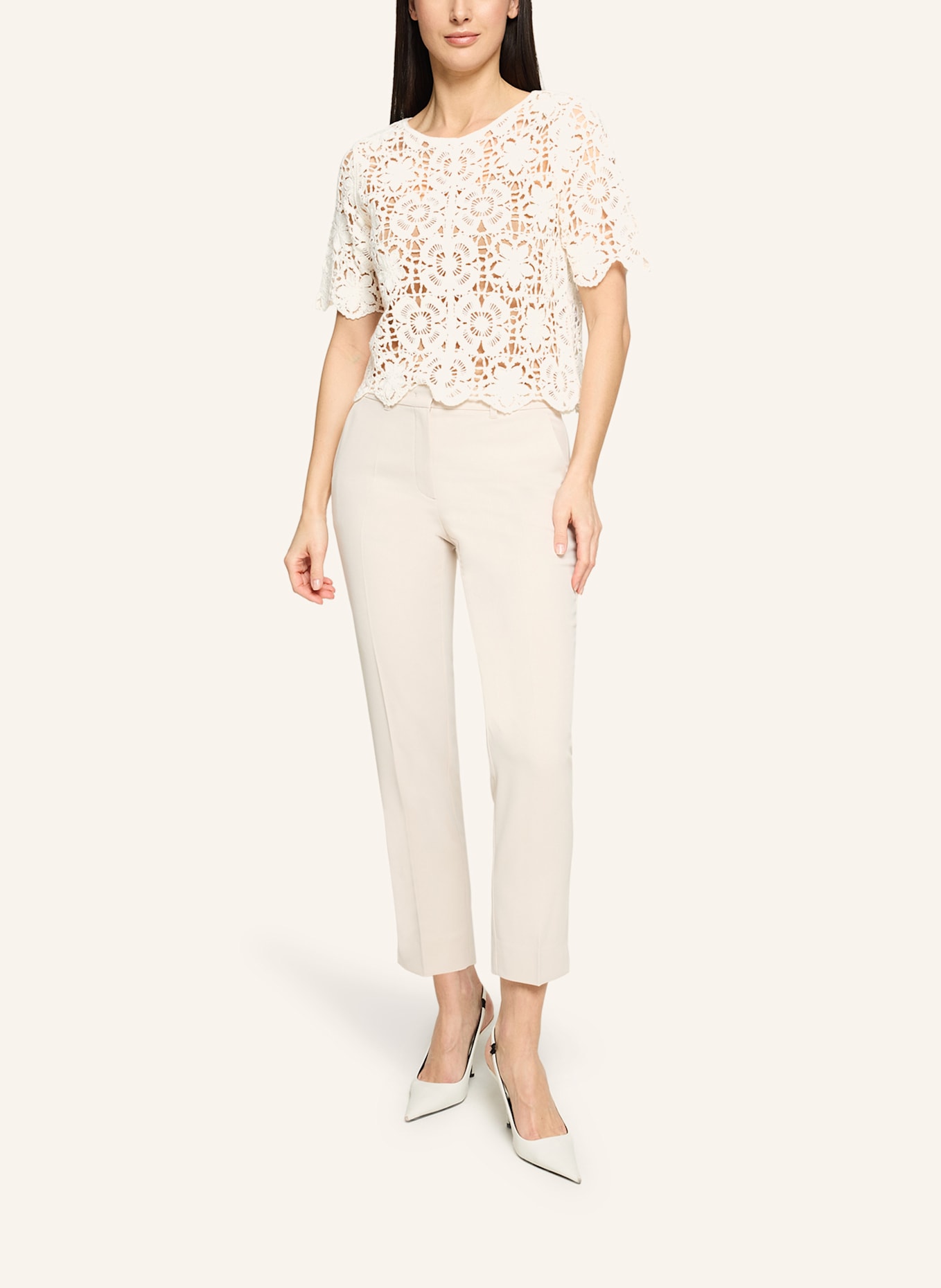 BETTY&CO Lochstrick-Pullover mit U-Boot-Ausschnitt: WEISS