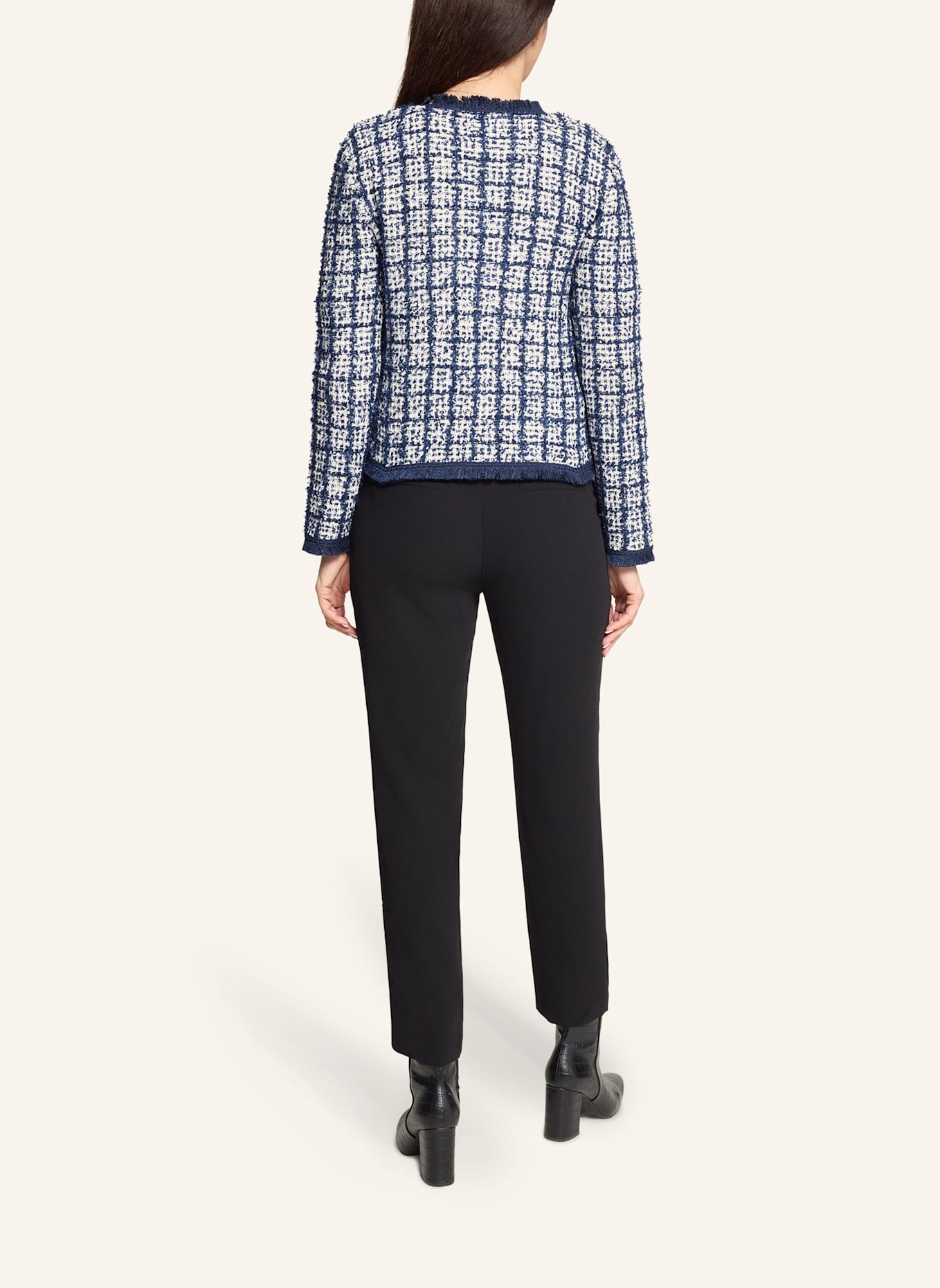 BETTY&CO Strick-Cardigan mit Fransen: WEISS/ BLAU