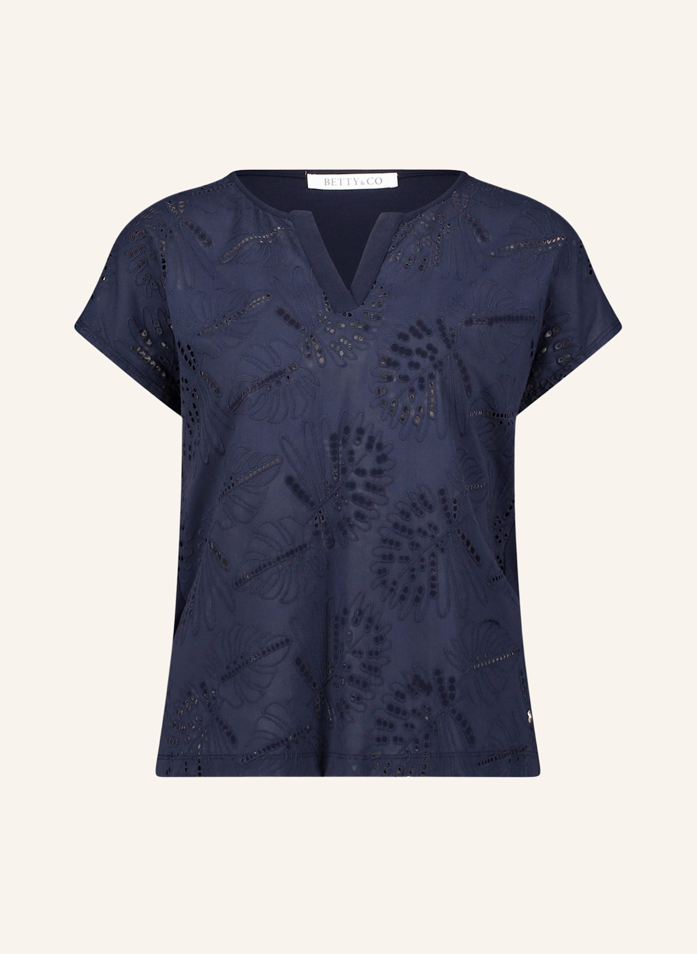 BETTY&CO T-Shirt im Materialmix mit Lochspitze: DUNKELBLAU