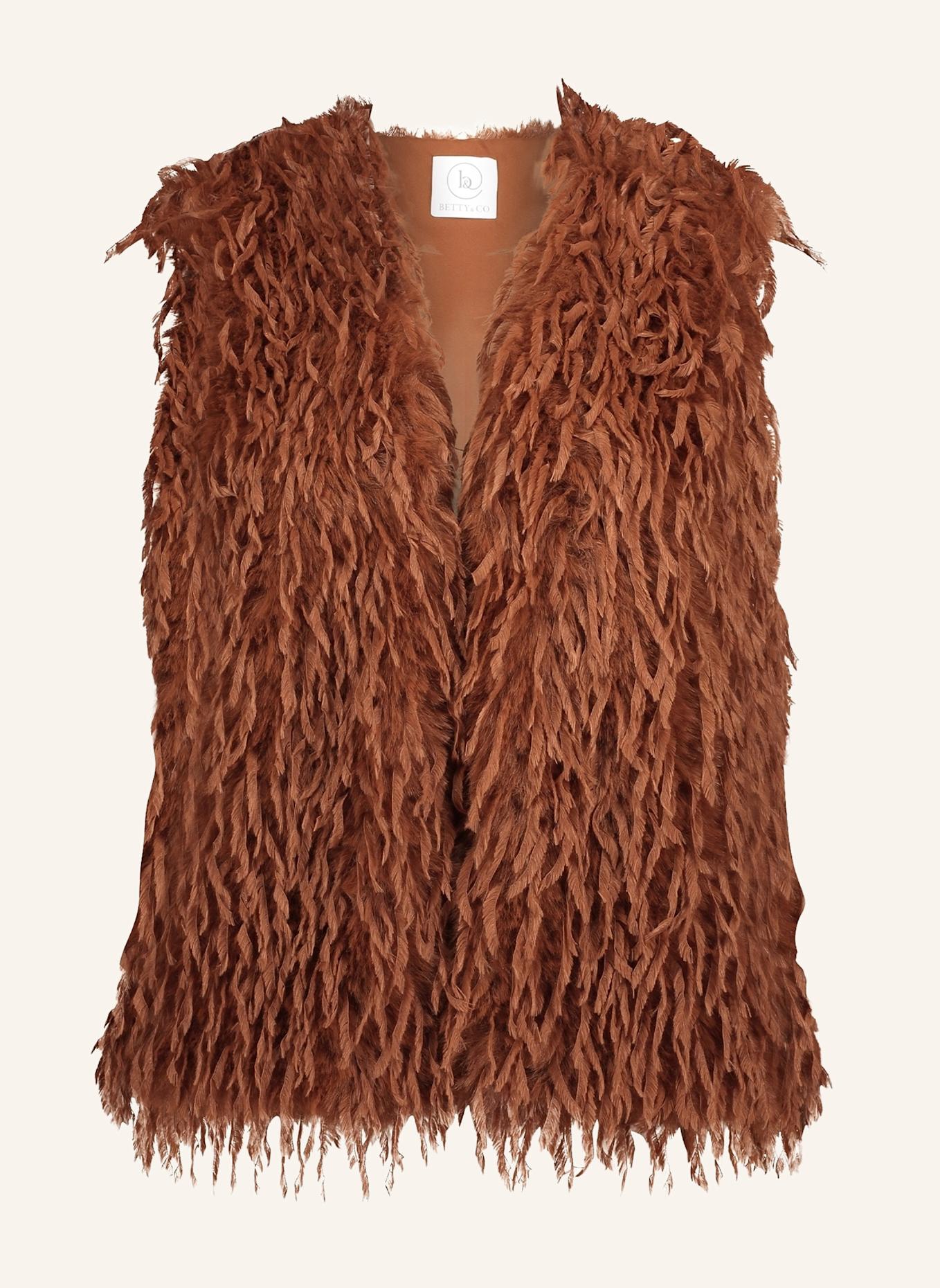 BETTY&CO Faux fur vest with fringe: BROWN