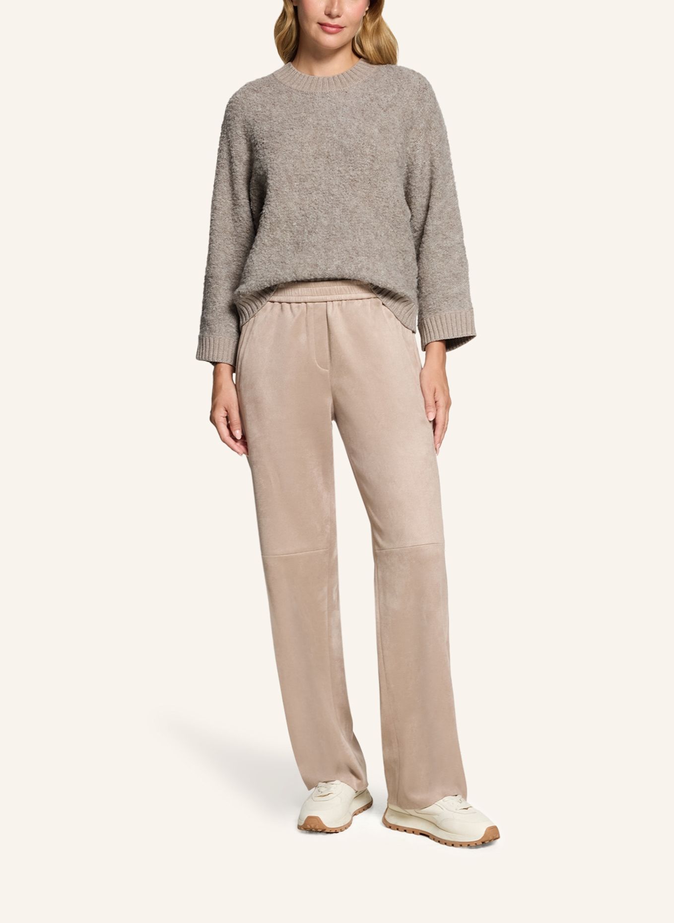 BETTY&CO Gebreide trui met geribde boorden: TAUPE