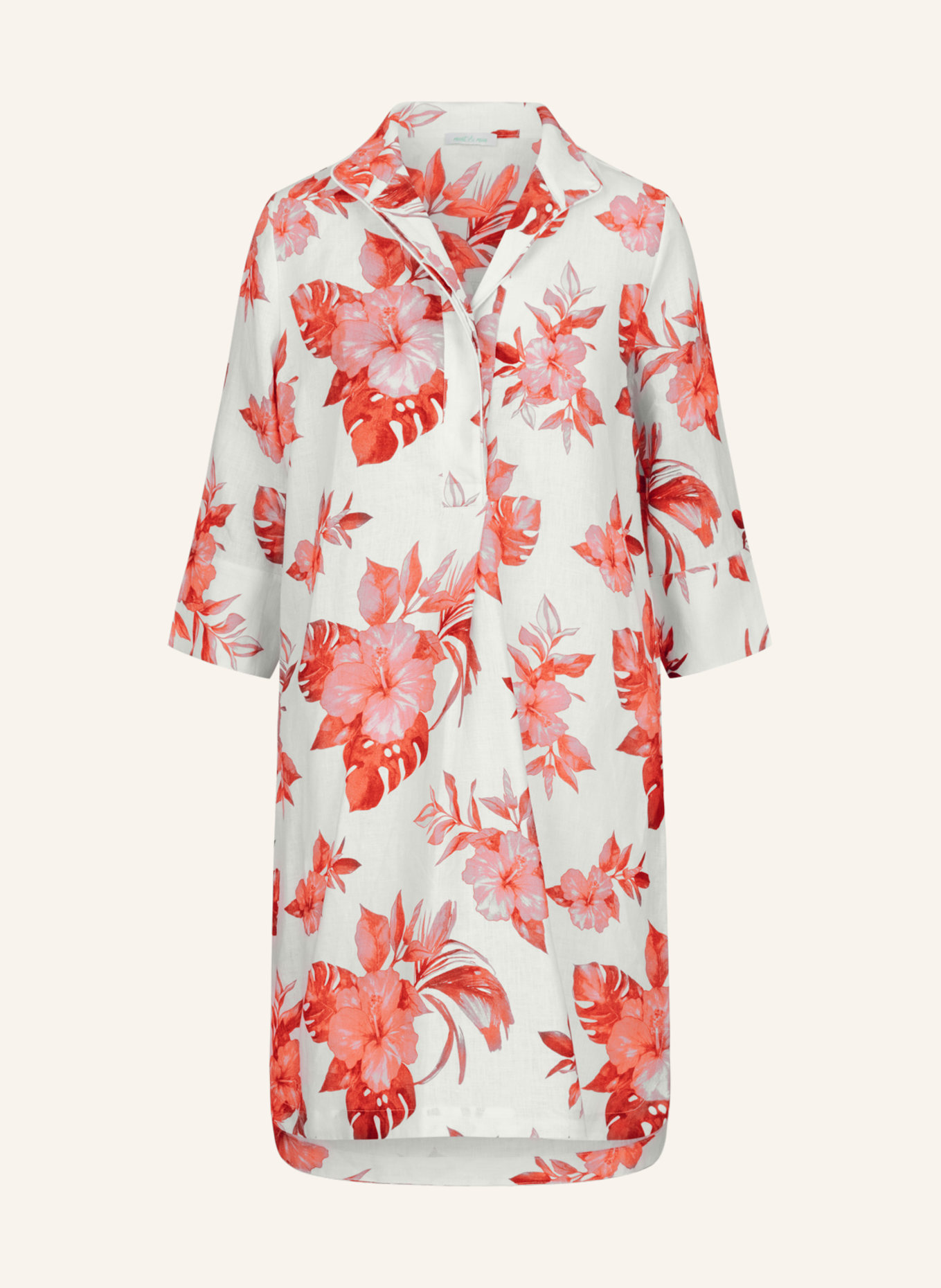 mint & mia Bedrucktes midi Leinen Kleid: CREME/ PINK