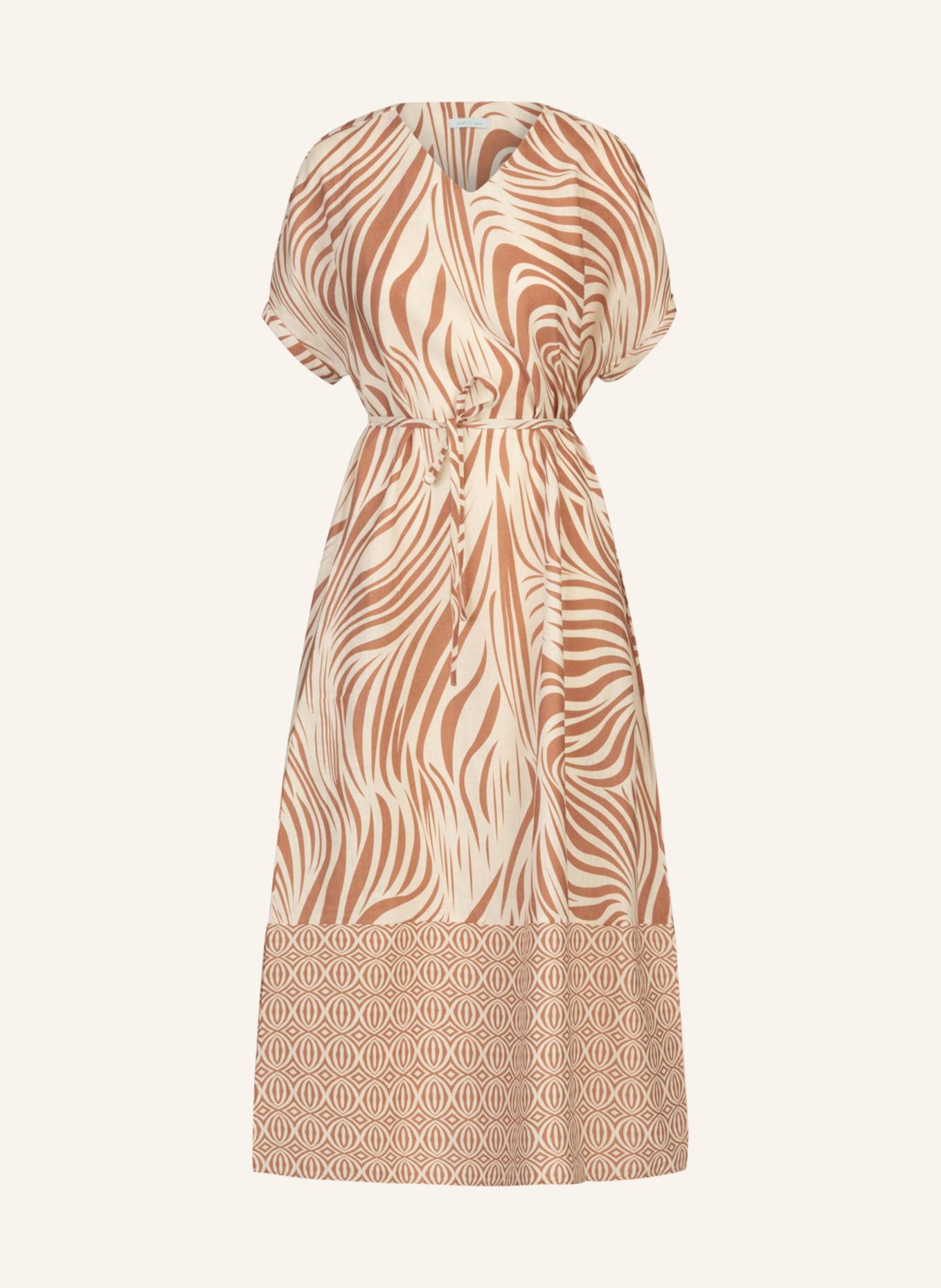mint & mia Langes Leinen Kleid: CREME/ BRAUN