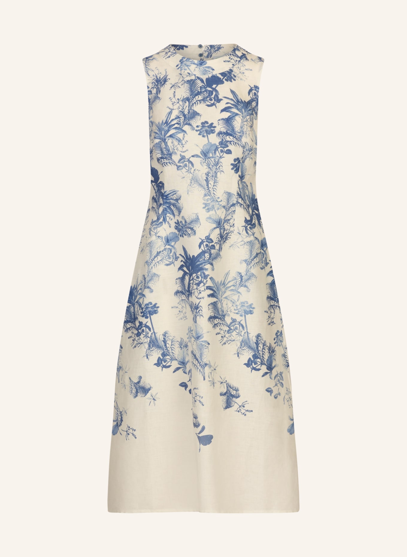 mint & mia Langes Leinen Kleid bedruckt: CREME/ HELLBLAU