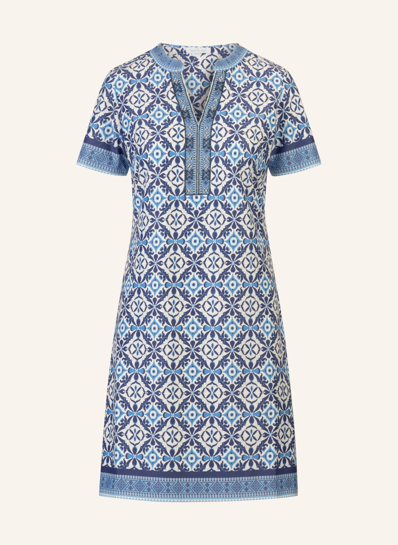 mint & mia Kurzes Kofferkleid: BLAU/ WEISS