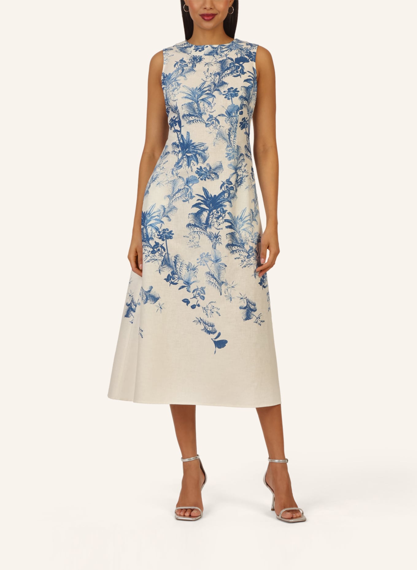 mint & mia Langes Leinen Kleid bedruckt: CREME/ HELLBLAU