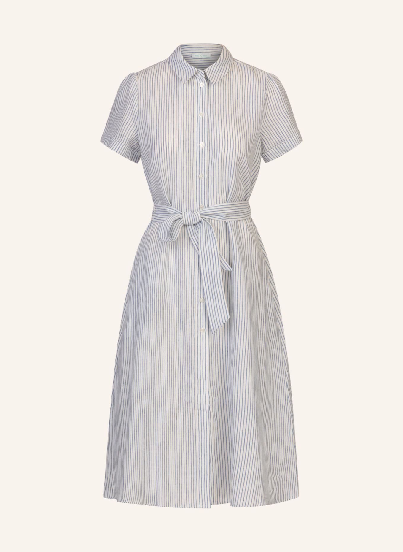 mint & mia Midi gestreiftes Leinen Kleid: HELLBLAU/ CREME