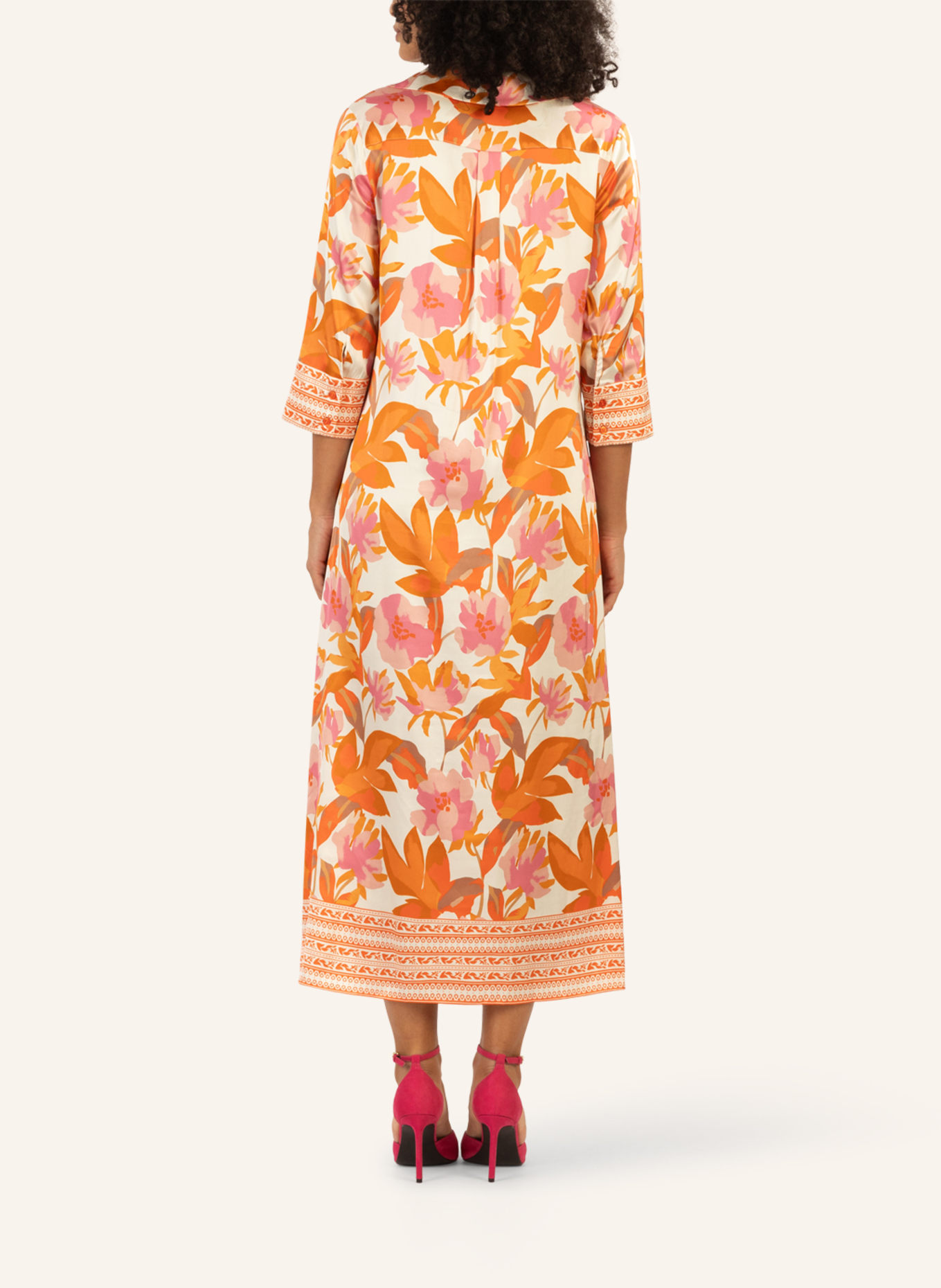 mint & mia Langes bedrucktes Viskose satin Kleid: ORANGE/ HELLROT/ DUNKELORANGE