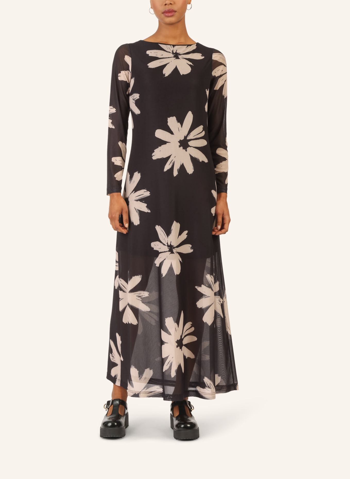 APART Maxi Meshkleid: SCHWARZ/ NUDE