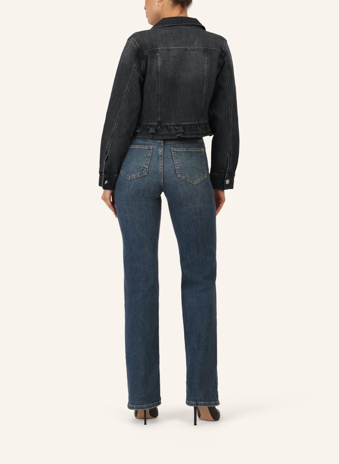 APART Jeansjacke mit Rüschen: SCHWARZ