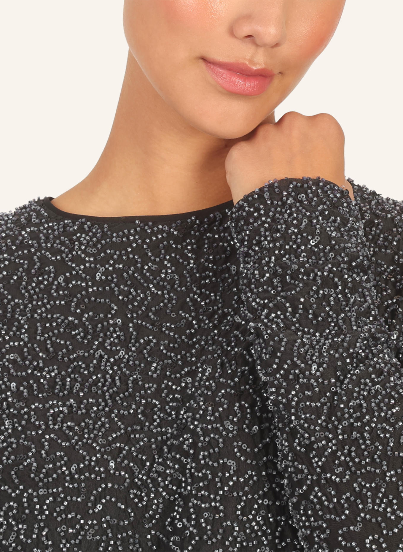 APART Blusenshirt mit Schmuckperlen: SCHWARZ/ DUNKELBLAU